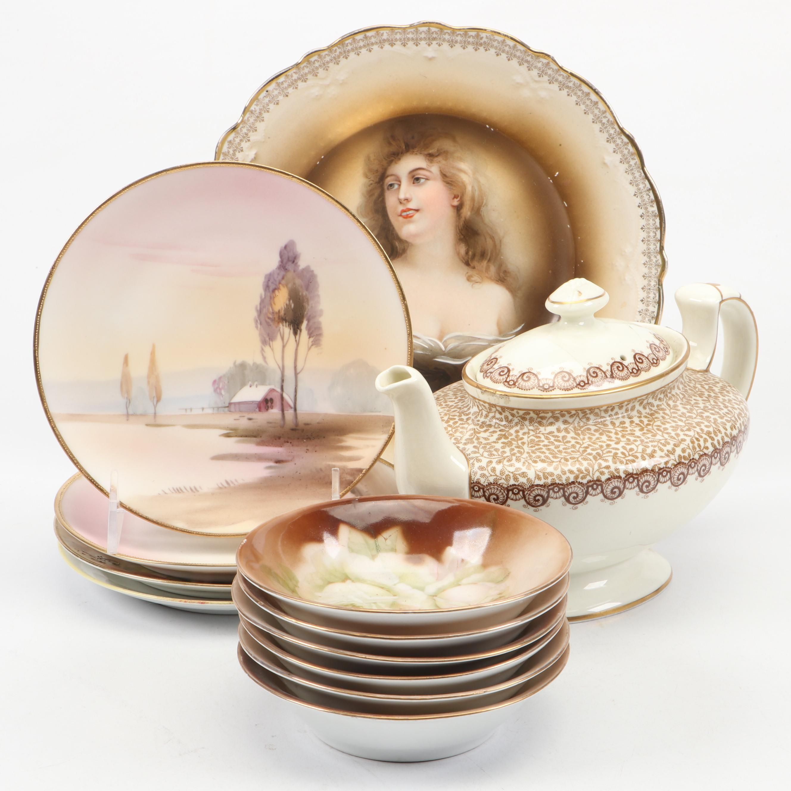 Morimura Brothers Porcelain Plates with Johnson Bros Ceramic Plate and More