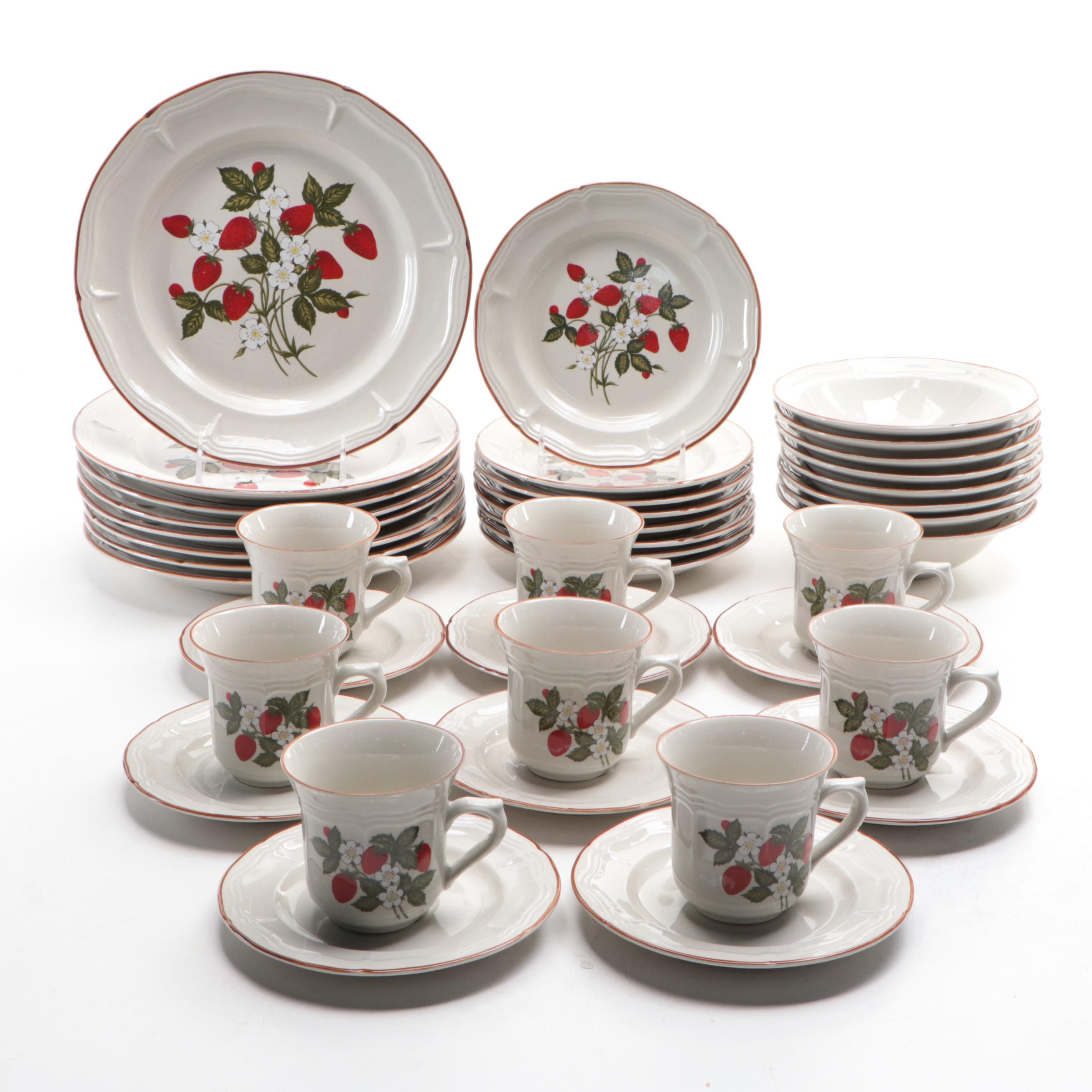 Gibson Strawberry Pattern Ceramic Dinner Plates, Teacups, Saucers and More