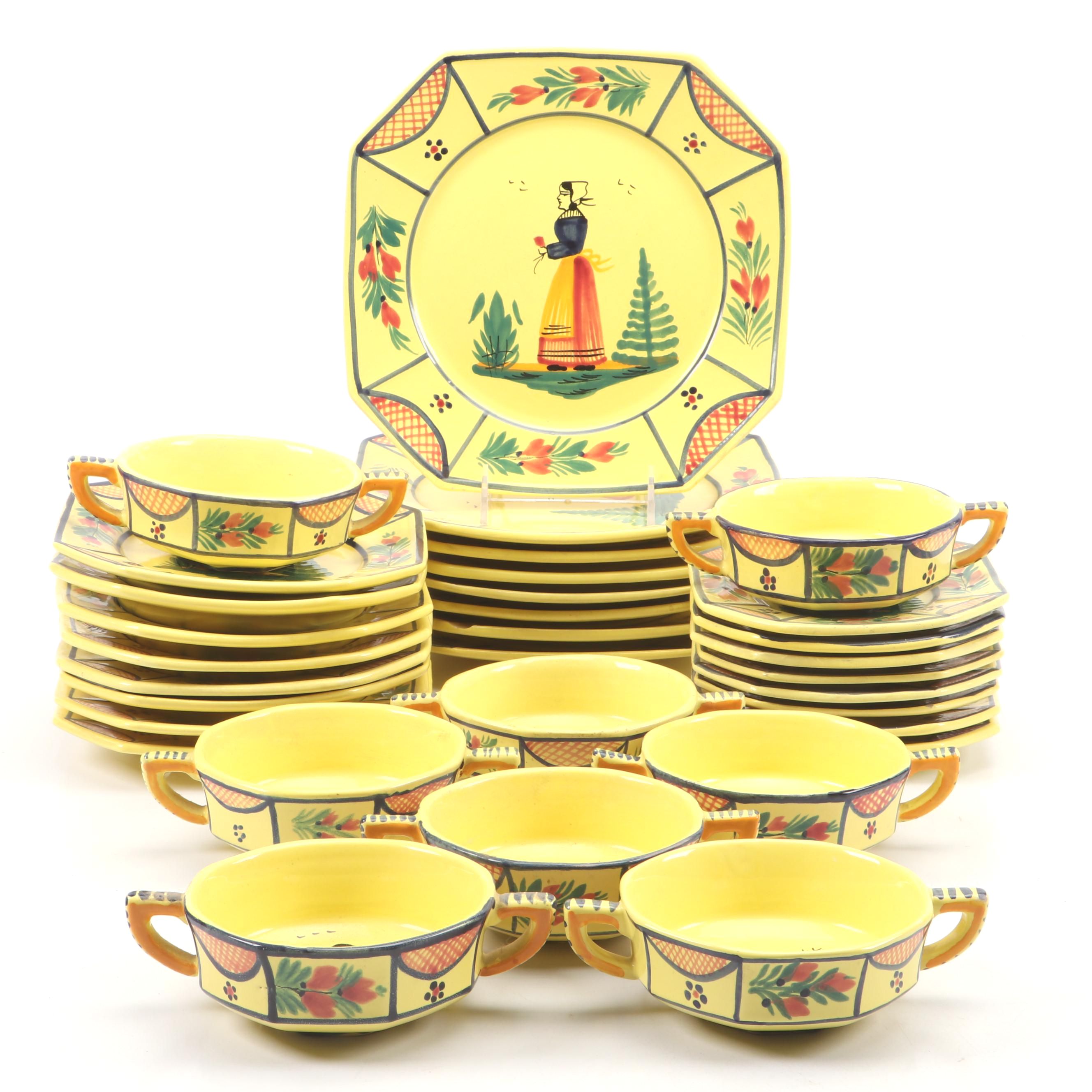 Henriot Quimper Faience "Soleil Yellow" Dinnerware, Mid to Late 20th Century