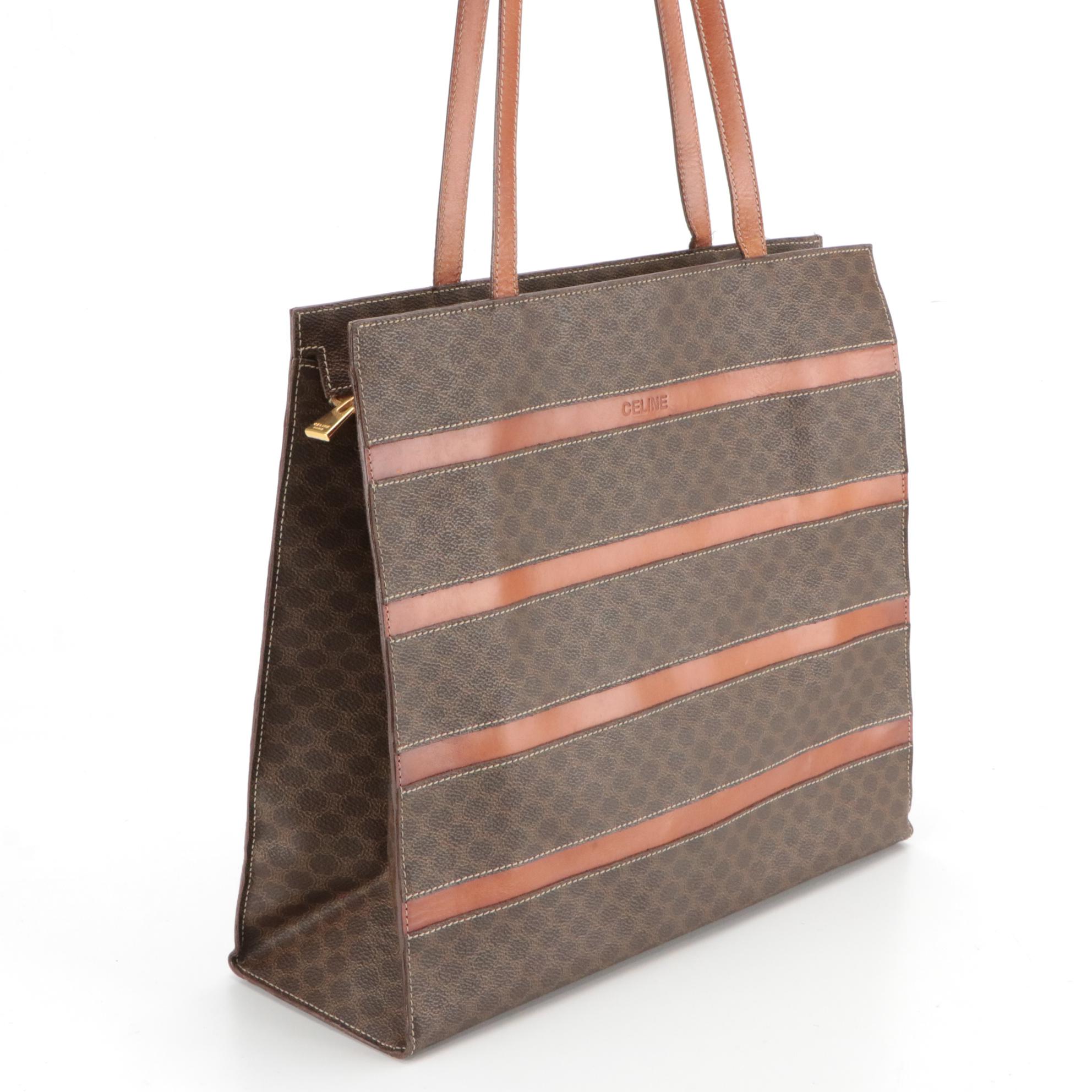 Celine Striped Tote in Macadam Canvas and Leather