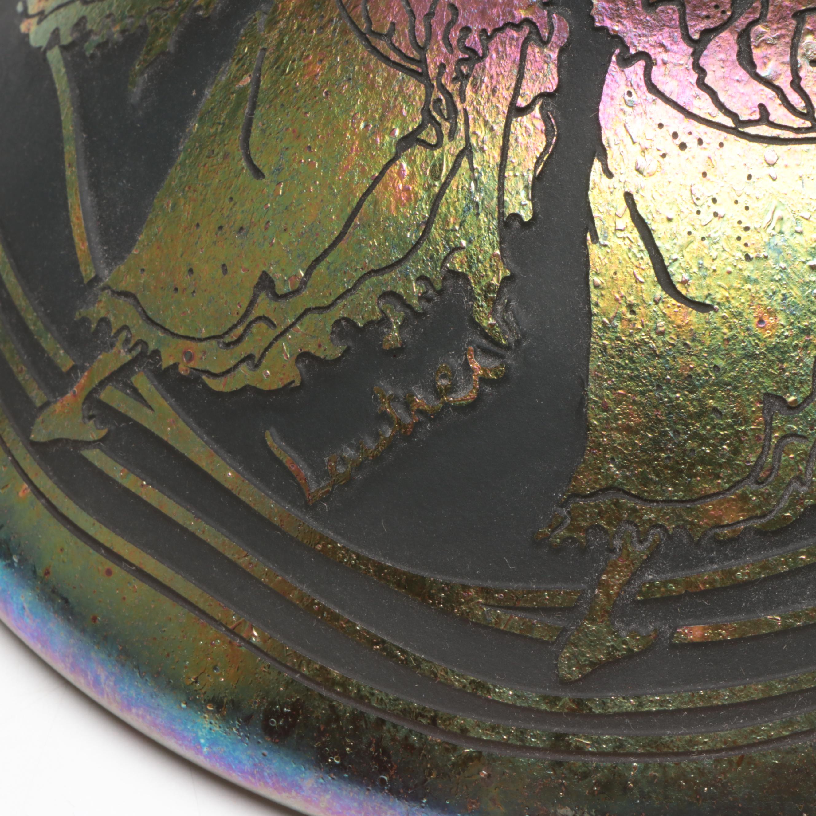 William Brioni Fellerman "Lautrec" Iridescent Sandcarved Goblets & Decanter,1992