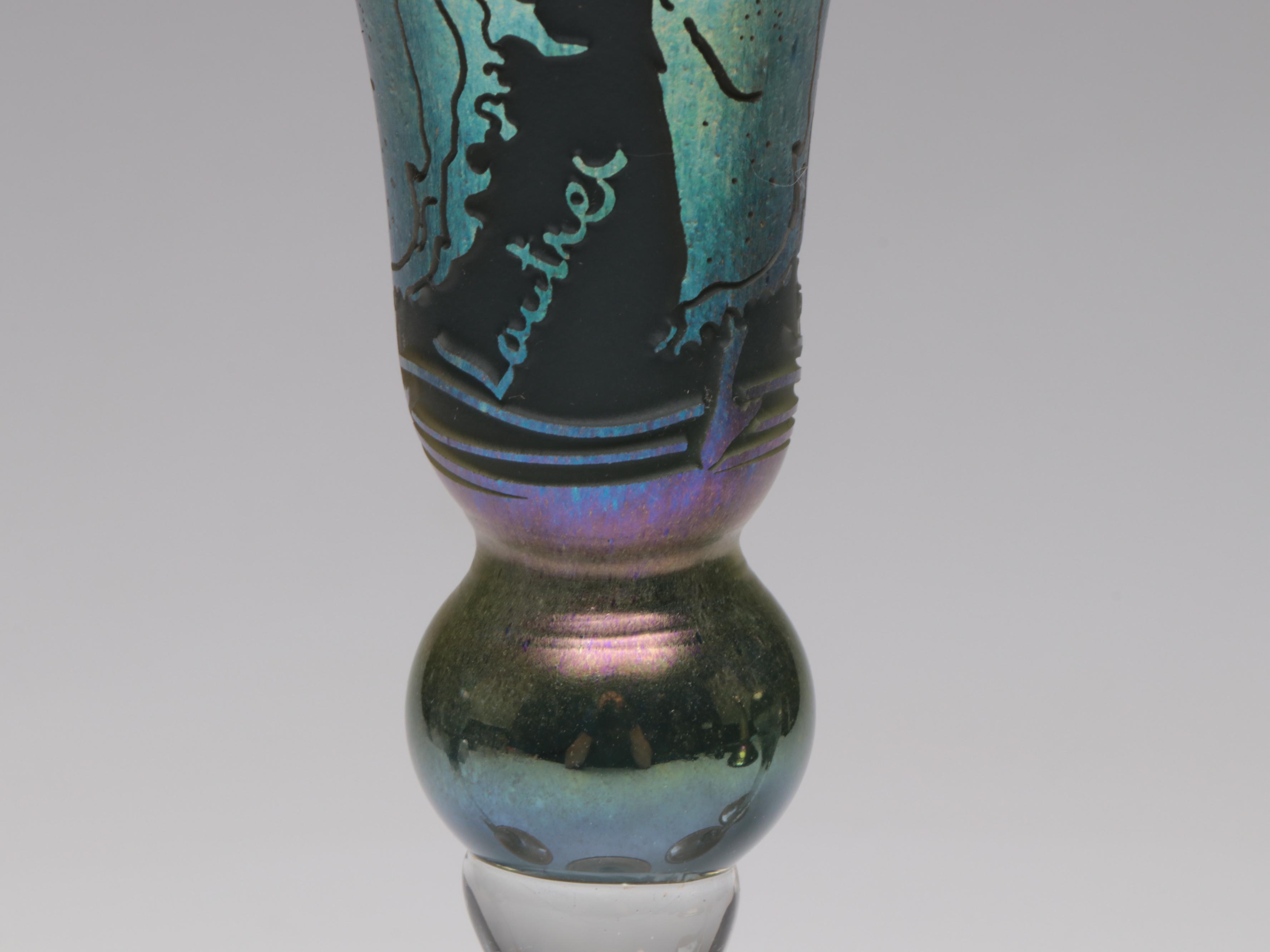 William Brioni Fellerman "Lautrec" Iridescent Sandcarved Goblets & Decanter,1992