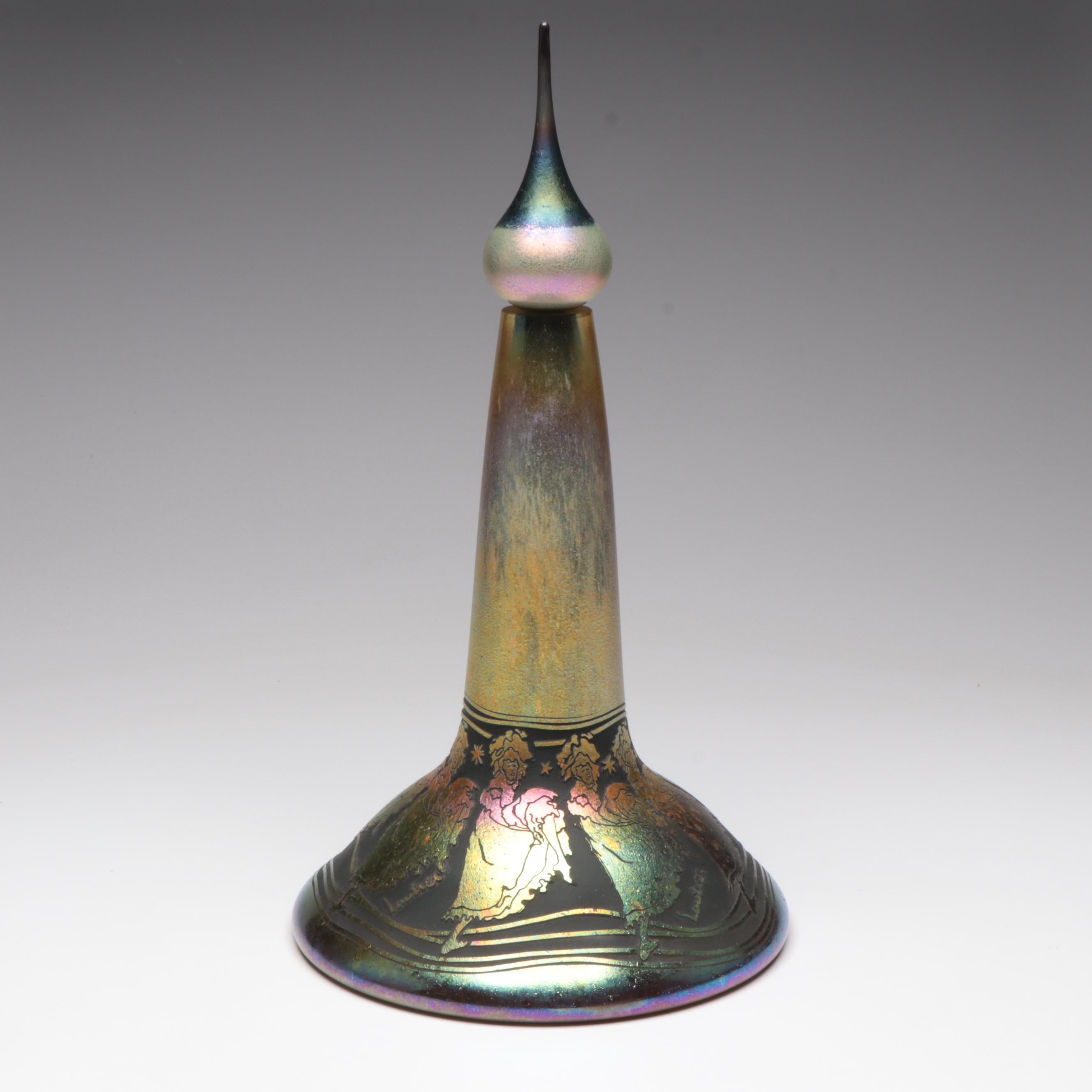 William Brioni Fellerman "Lautrec" Iridescent Sandcarved Goblets & Decanter,1992