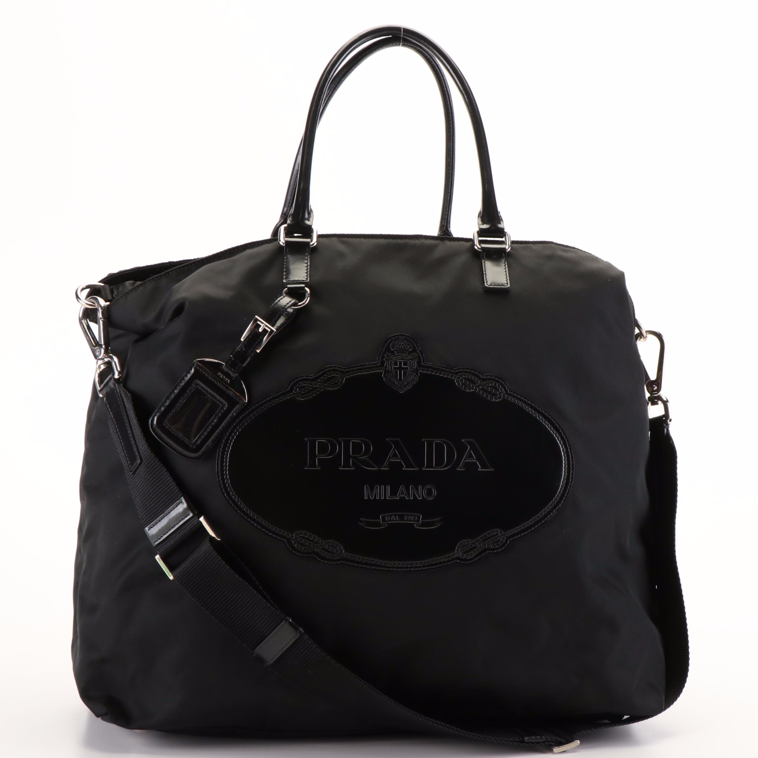 Prada Canapa Logo Shoulder Tote in Black Tessuto Nylon