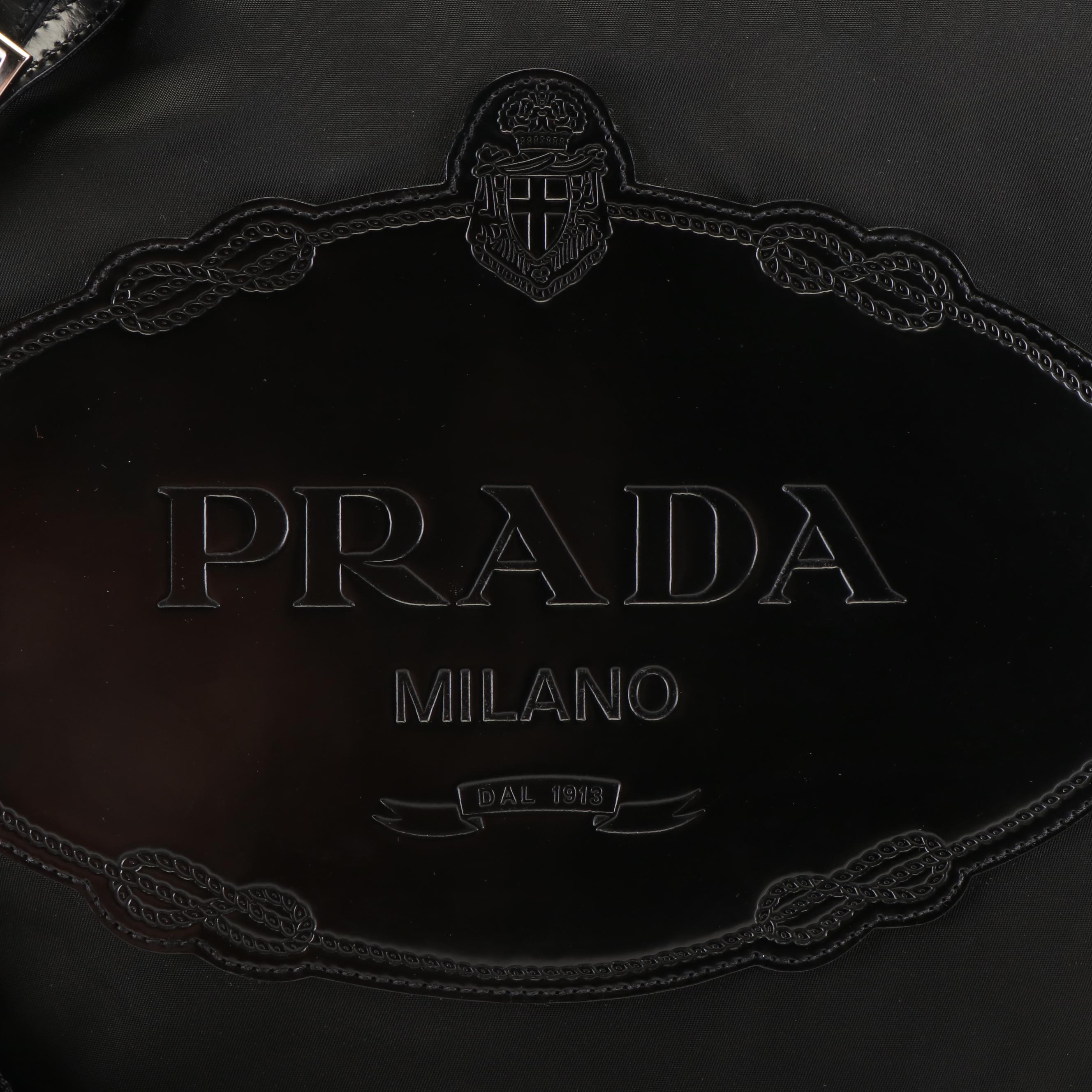 Prada Canapa Logo Shoulder Tote in Black Tessuto Nylon