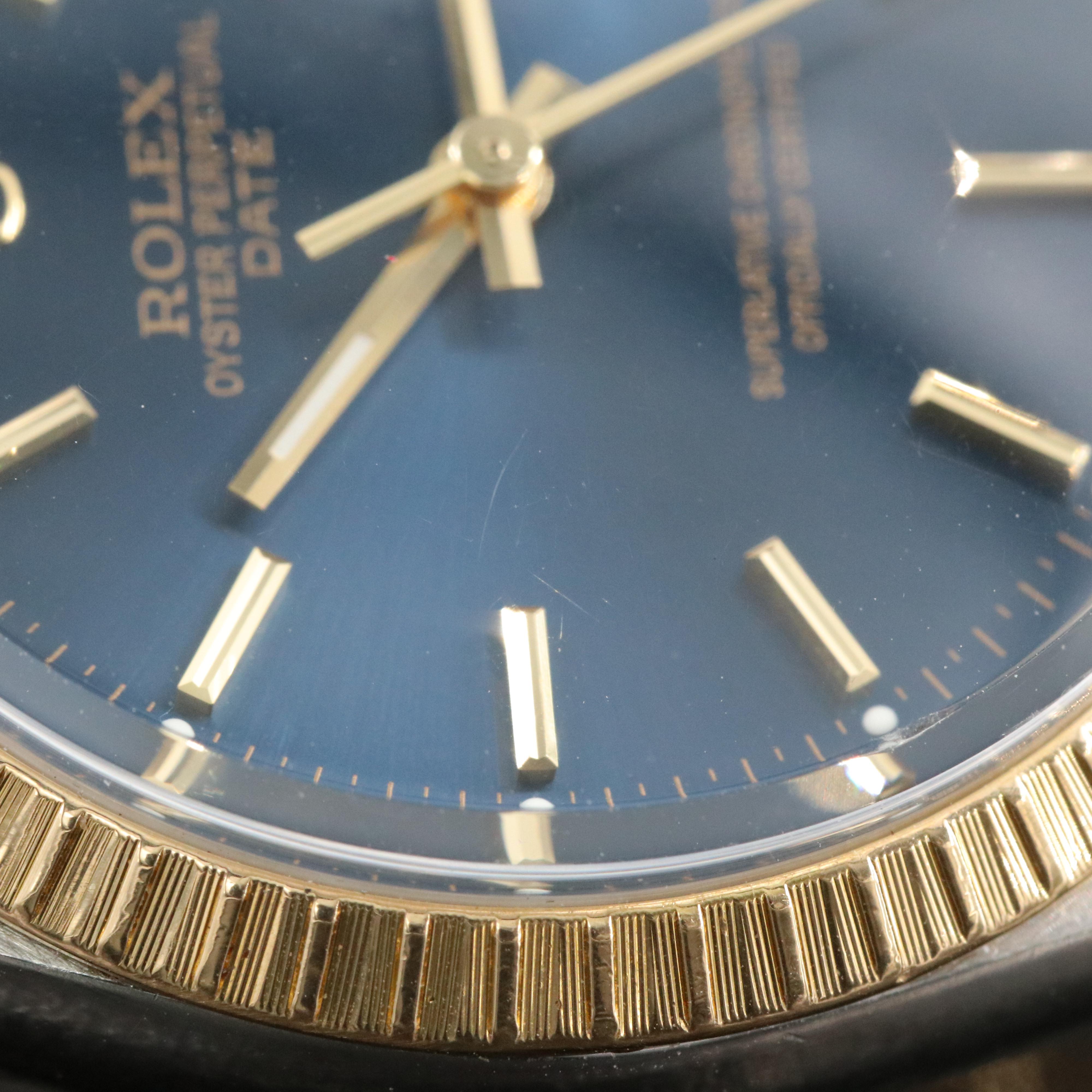 1987 Rolex Oyster Perpetual Engine Turned Bezel Date Watch
