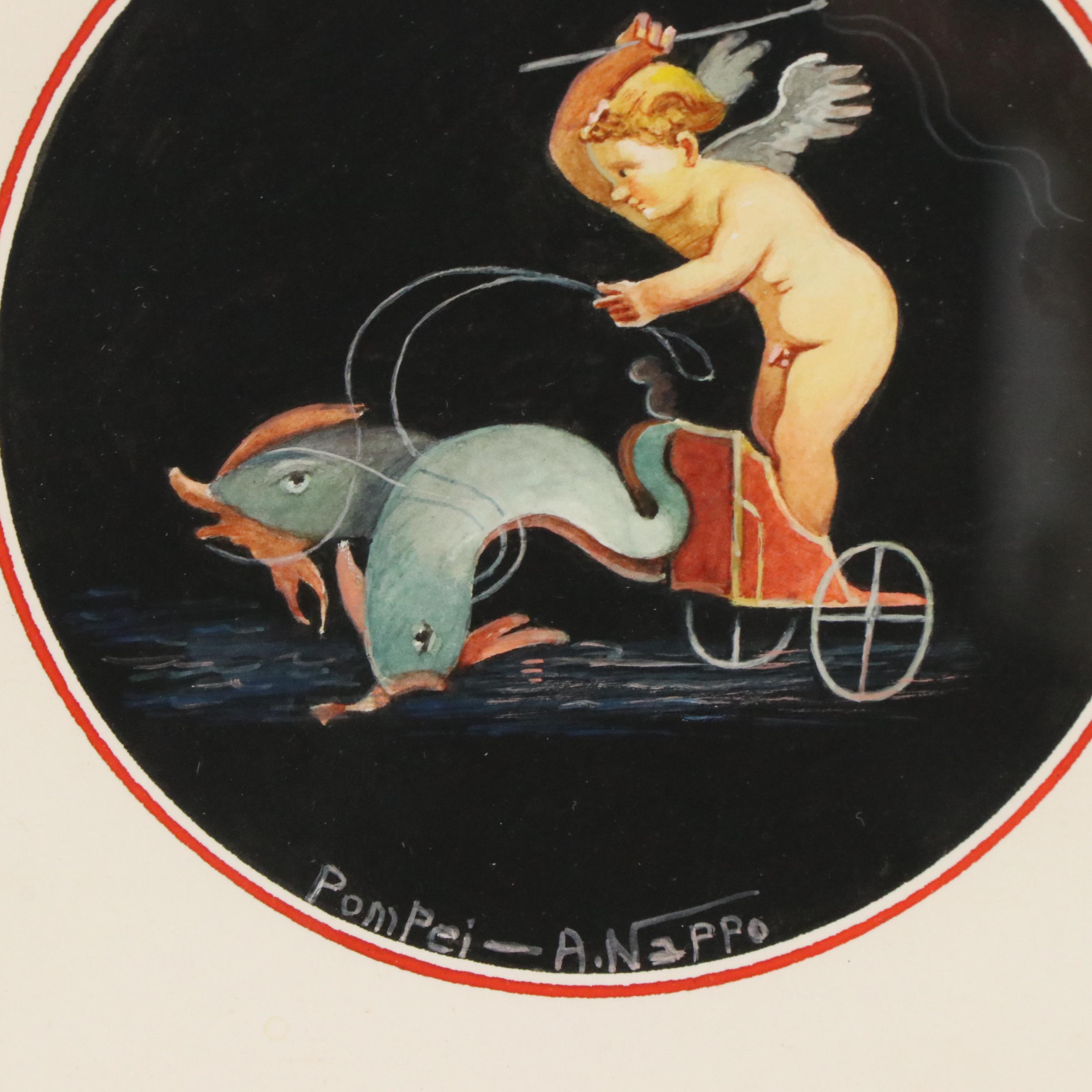 Antonio Nappo Italian School Pompeian Style Watercolor Paintings of Cherubs