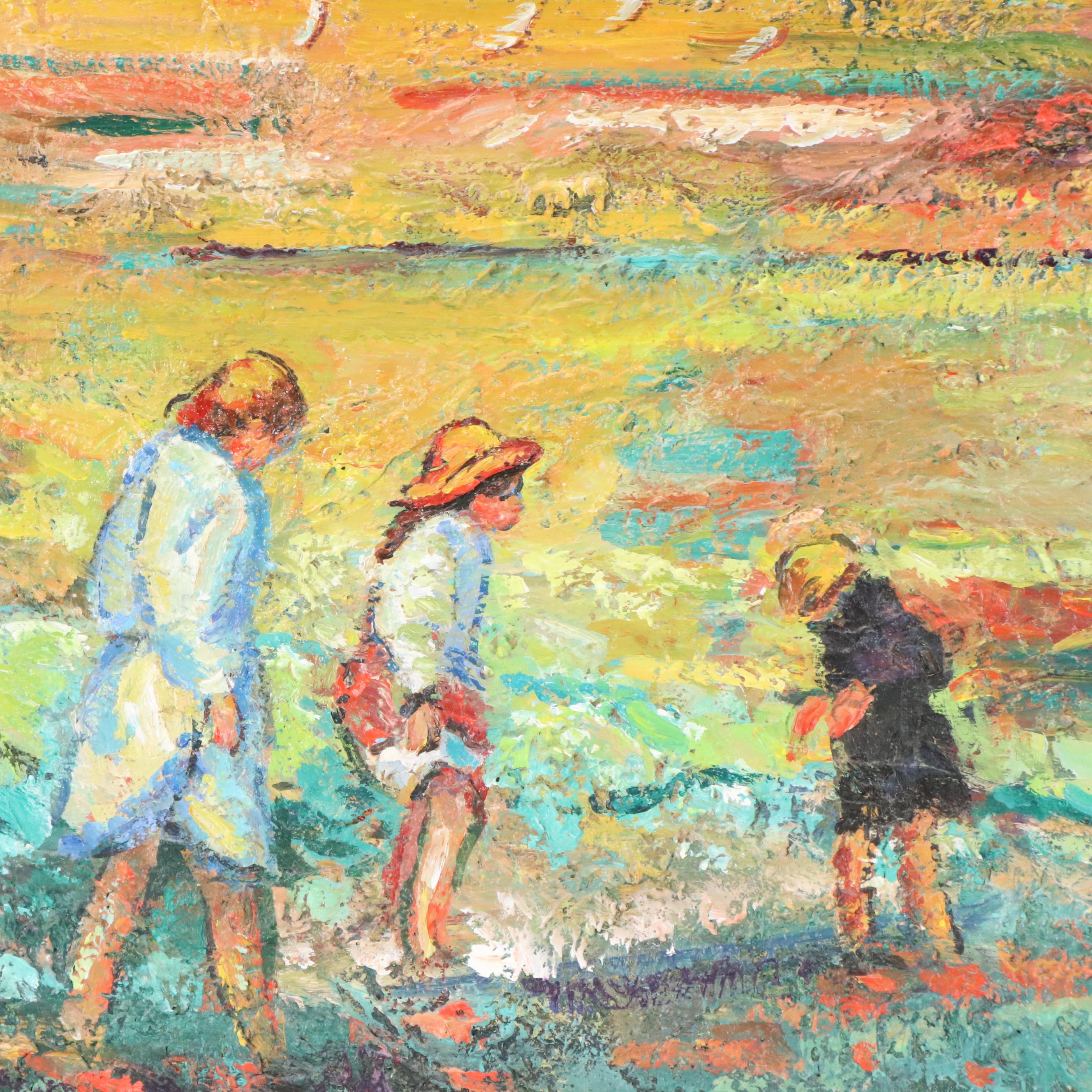 Impasto Oil Painting of Beach Scene With Figures