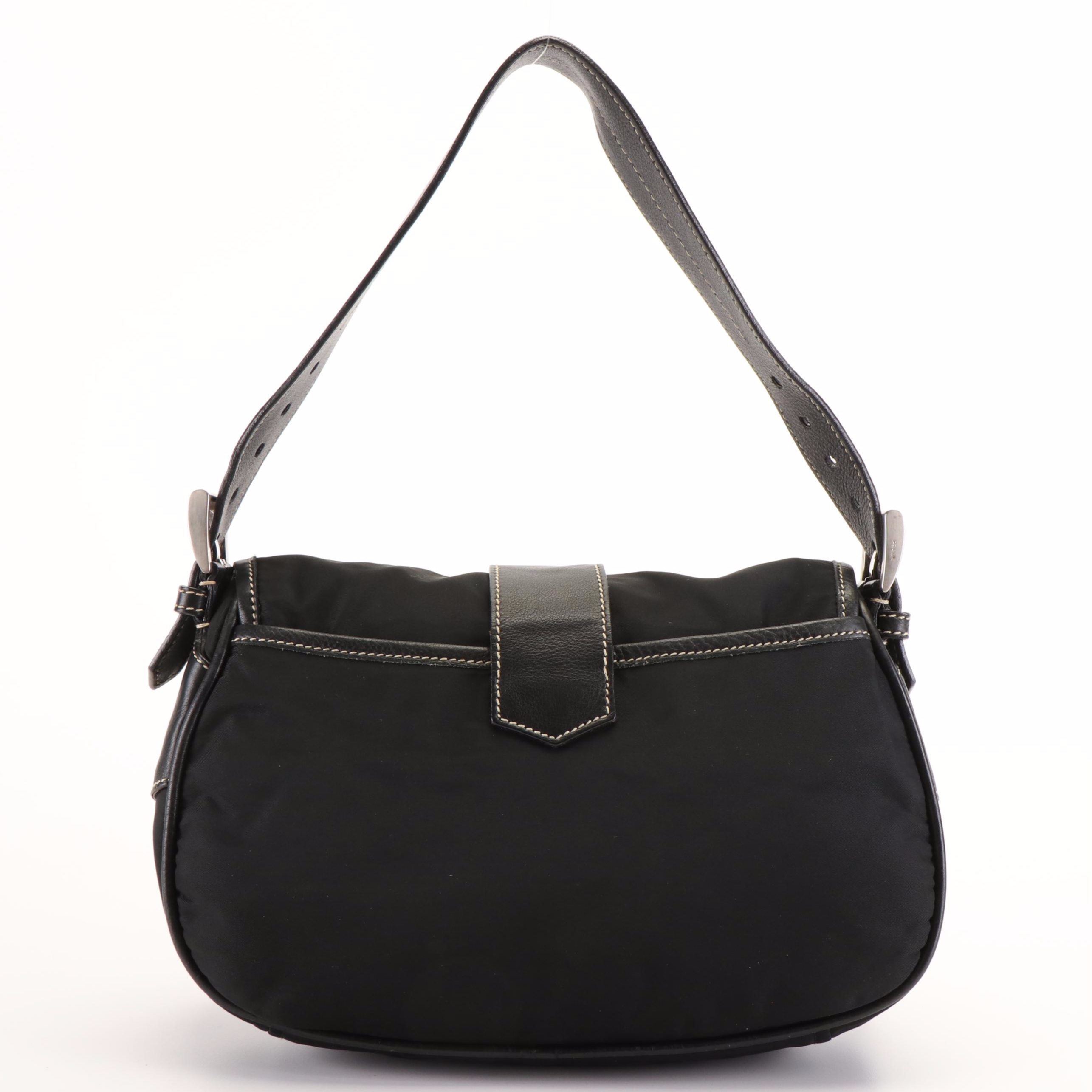 Prada Tessuto Black Nylon Shoulder Bag with Leather Trim