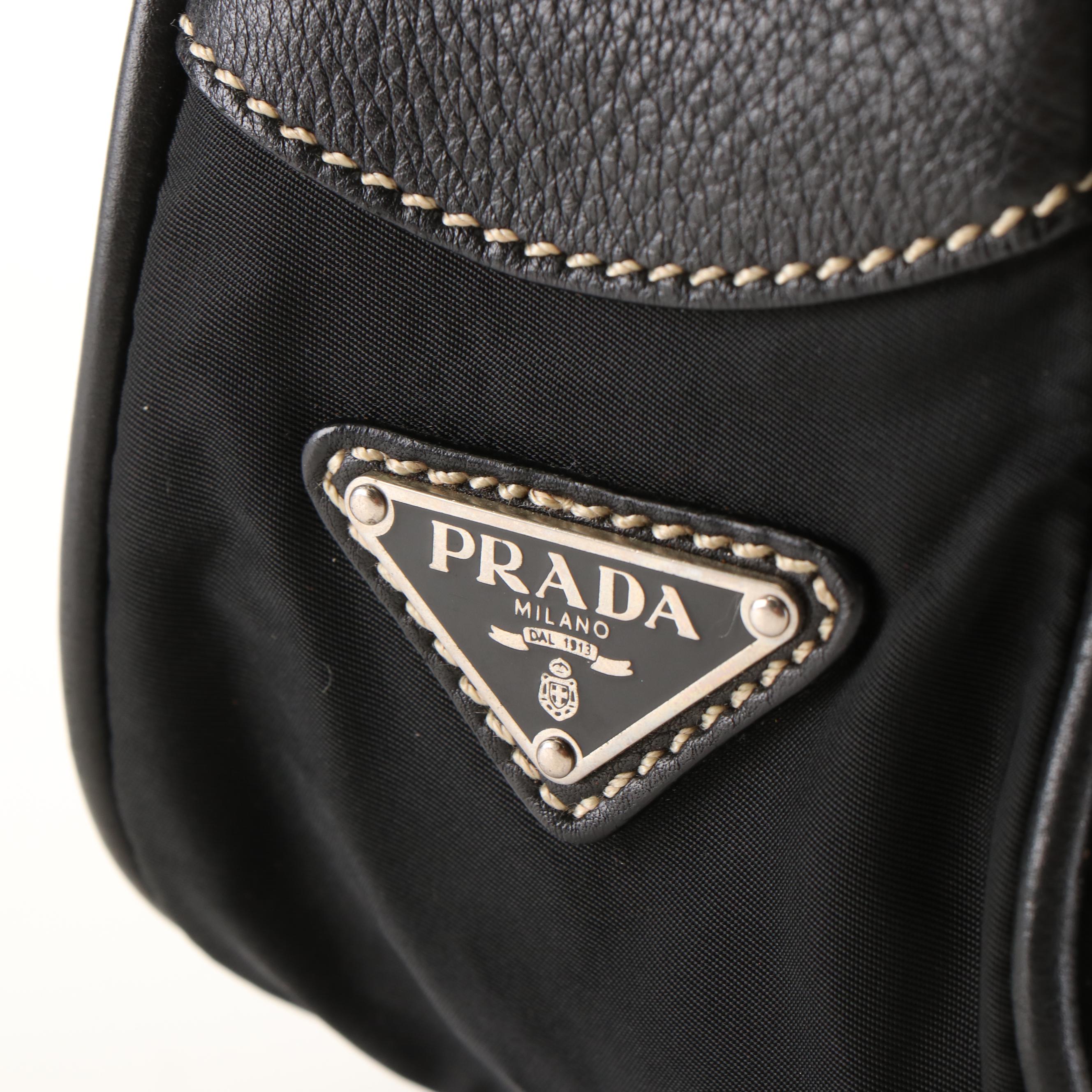 Prada Tessuto Black Nylon Shoulder Bag with Leather Trim