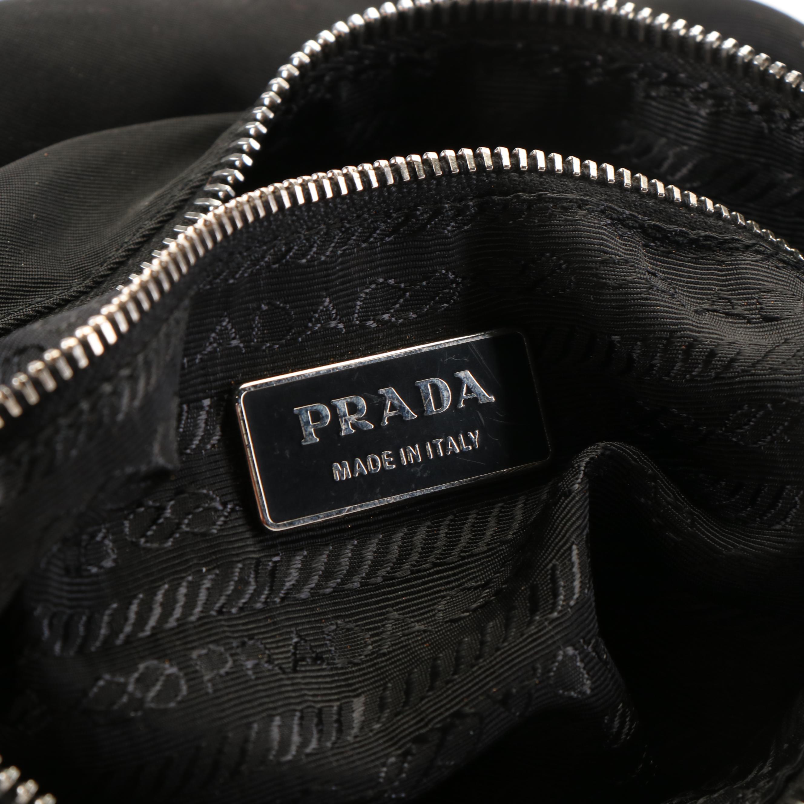 Prada Tessuto Black Nylon Shoulder Bag with Leather Trim