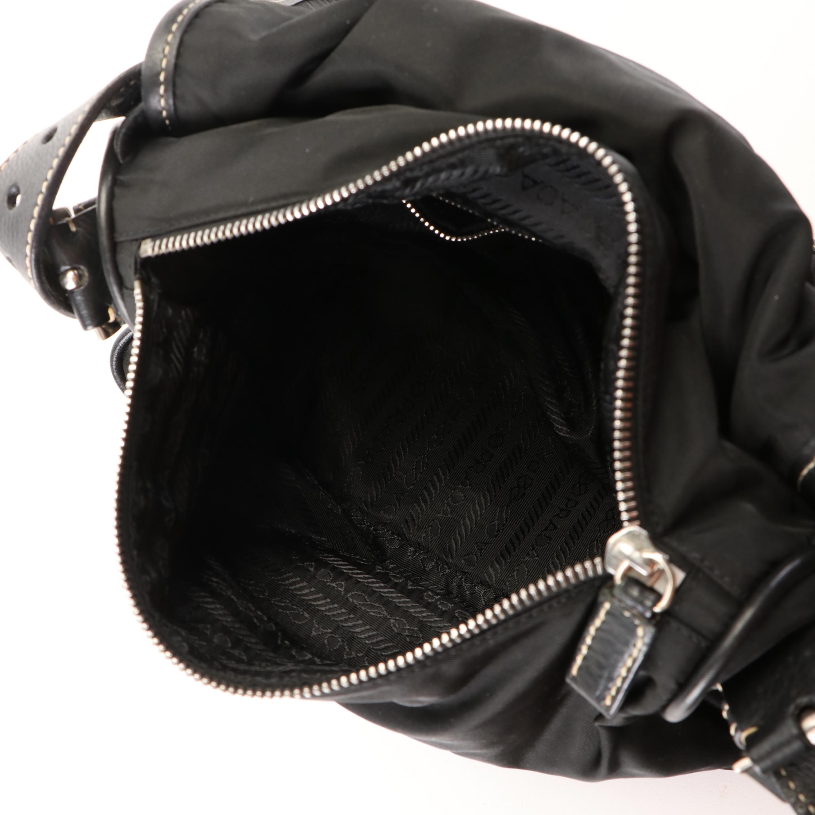 Prada Tessuto Black Nylon Shoulder Bag with Leather Trim