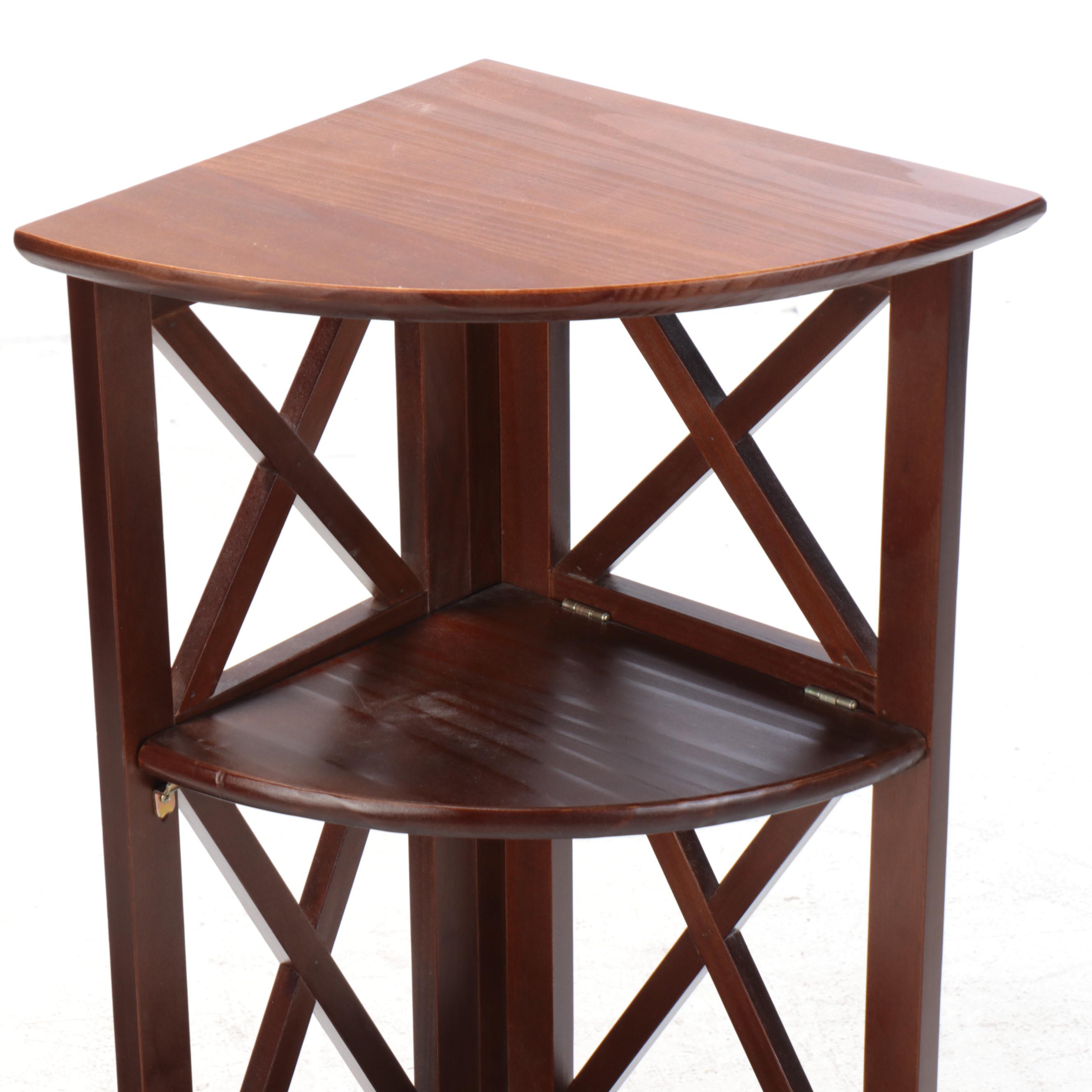 Wood Three-Tier Folding Corner Shelf Pair