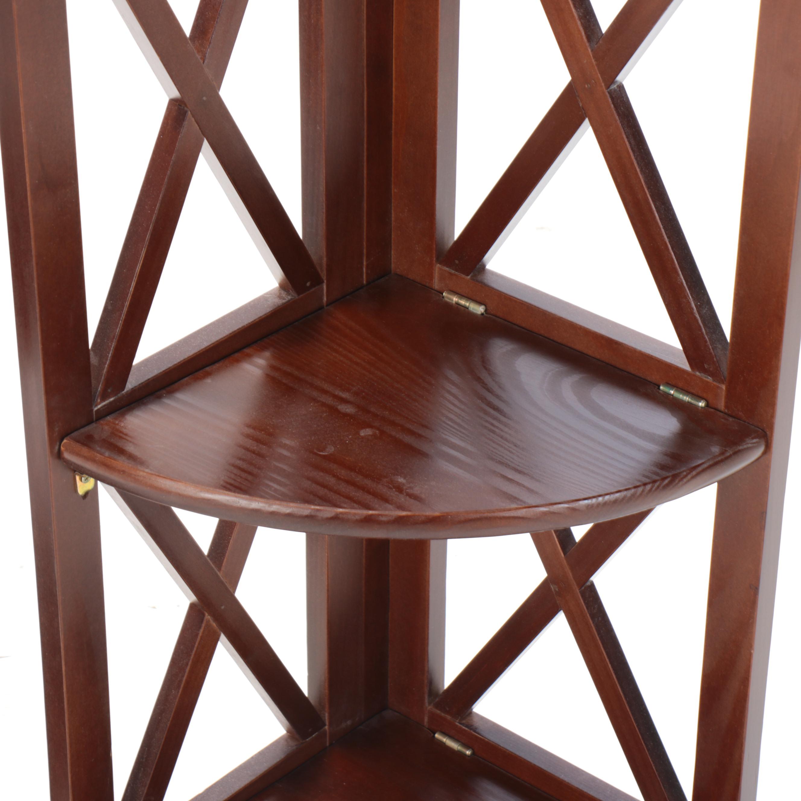 Wood Three-Tier Folding Corner Shelf Pair