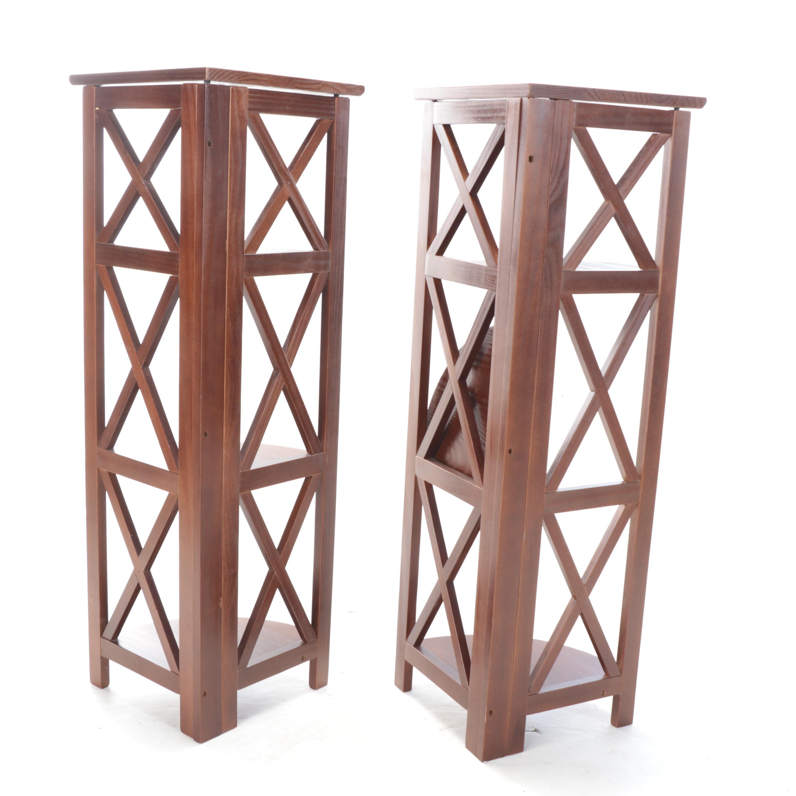 Wood Three-Tier Folding Corner Shelf Pair