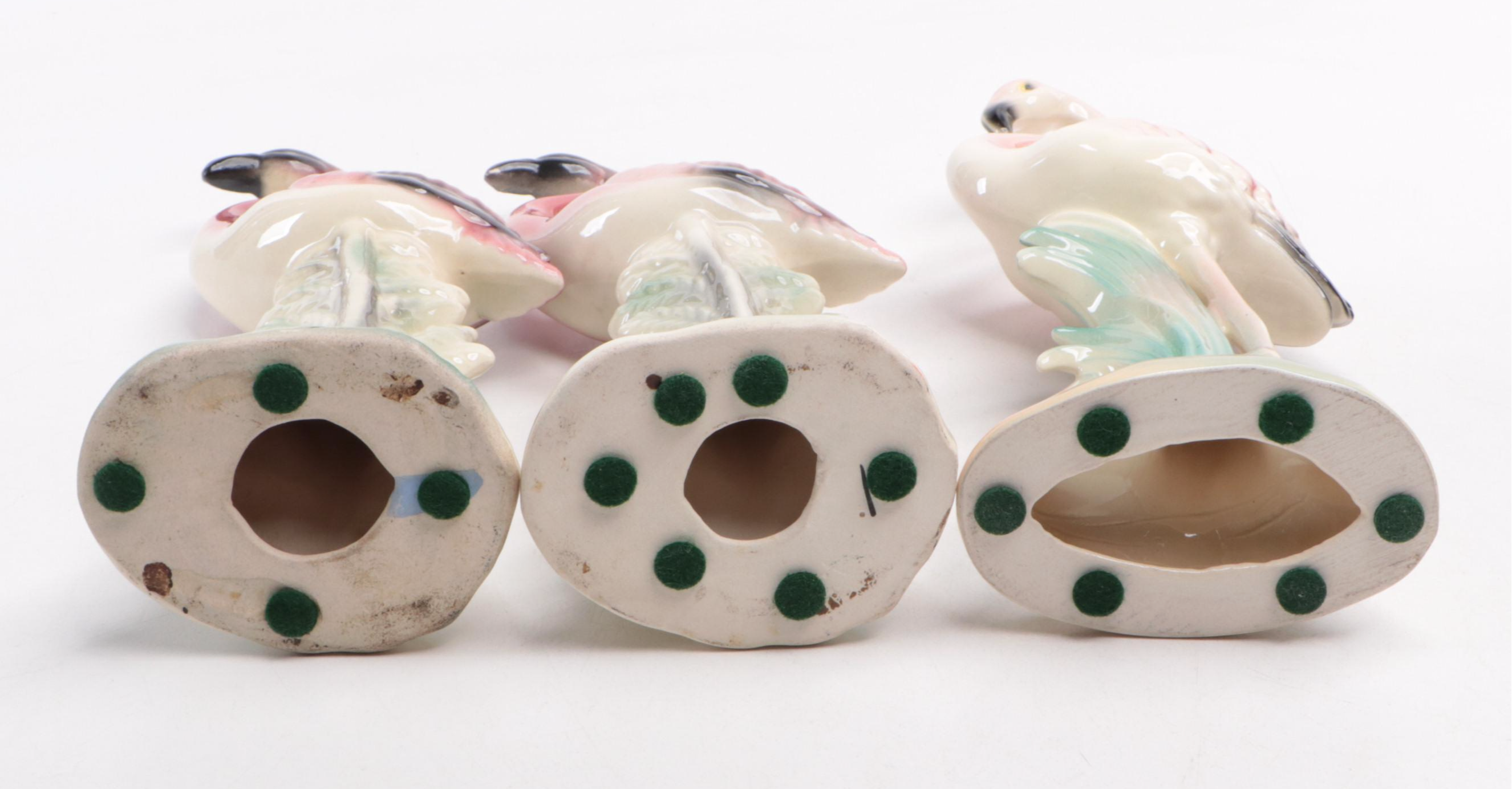Napco and Other Mid Century Modern Ceramic Flamingo Figurines with Glass Plate