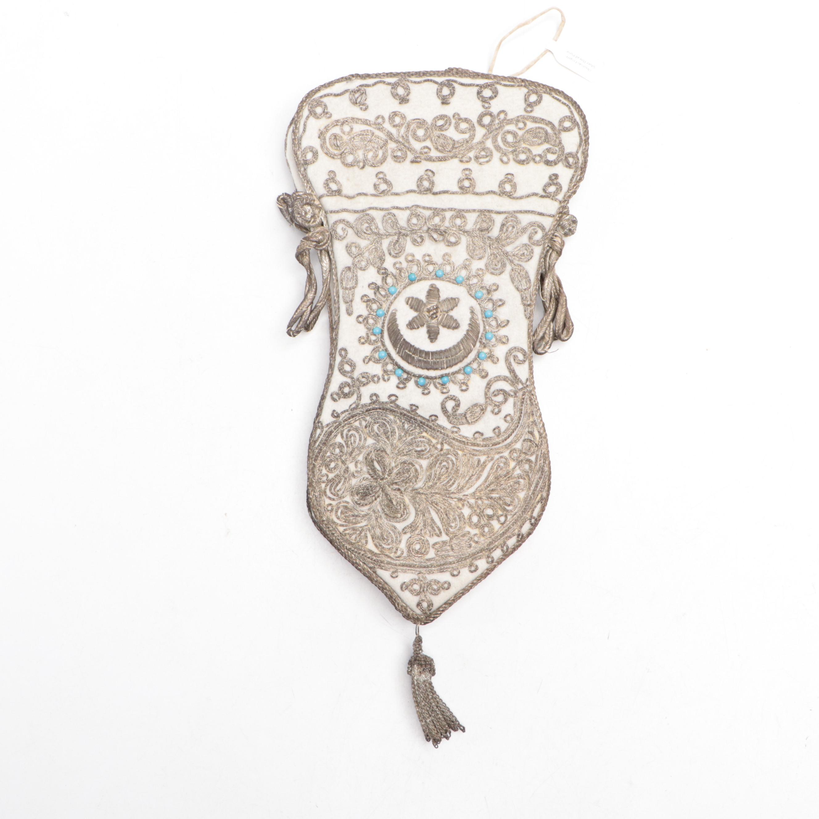Ottoman Empire Drawstring Purse with Metallic Embroidery