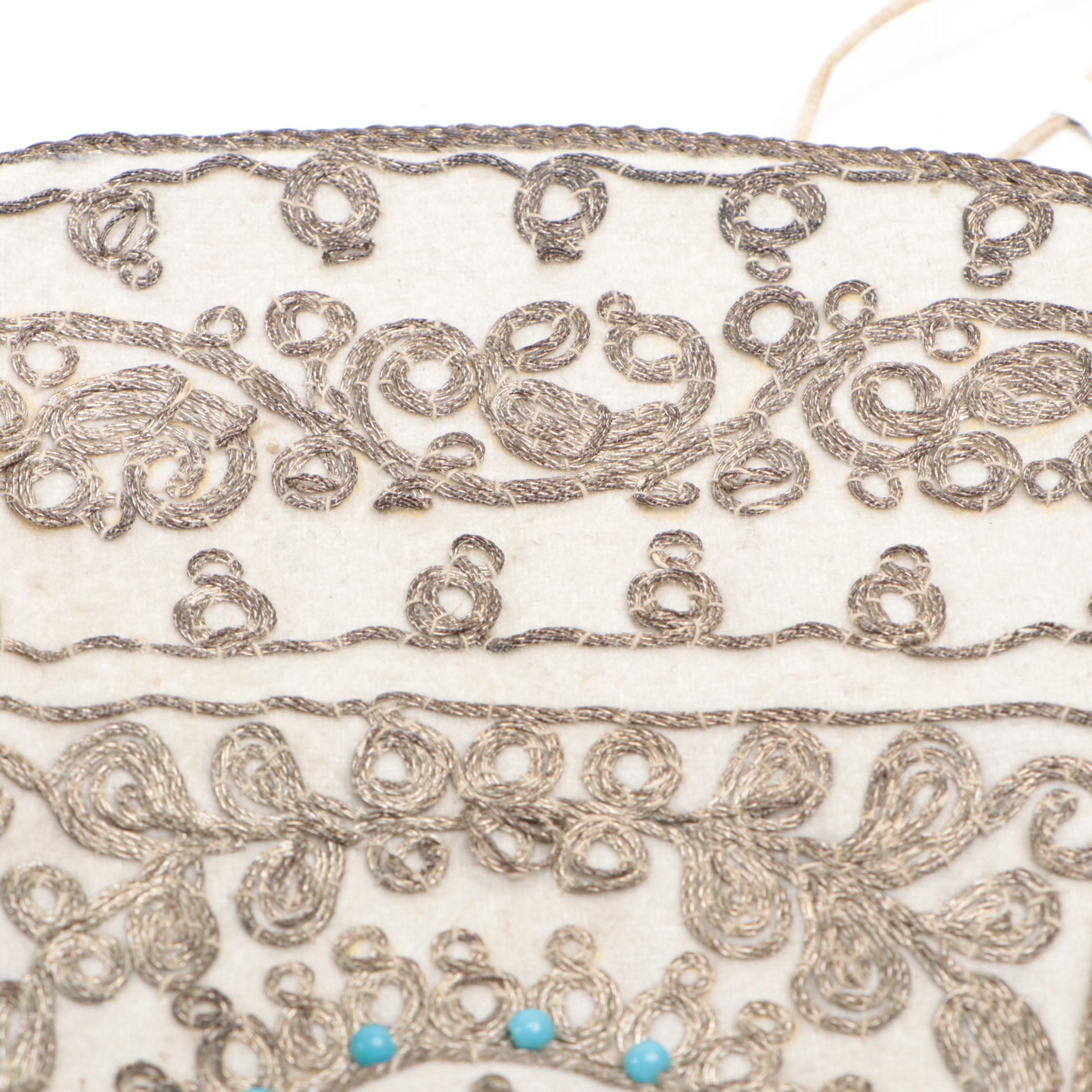 Ottoman Empire Drawstring Purse with Metallic Embroidery