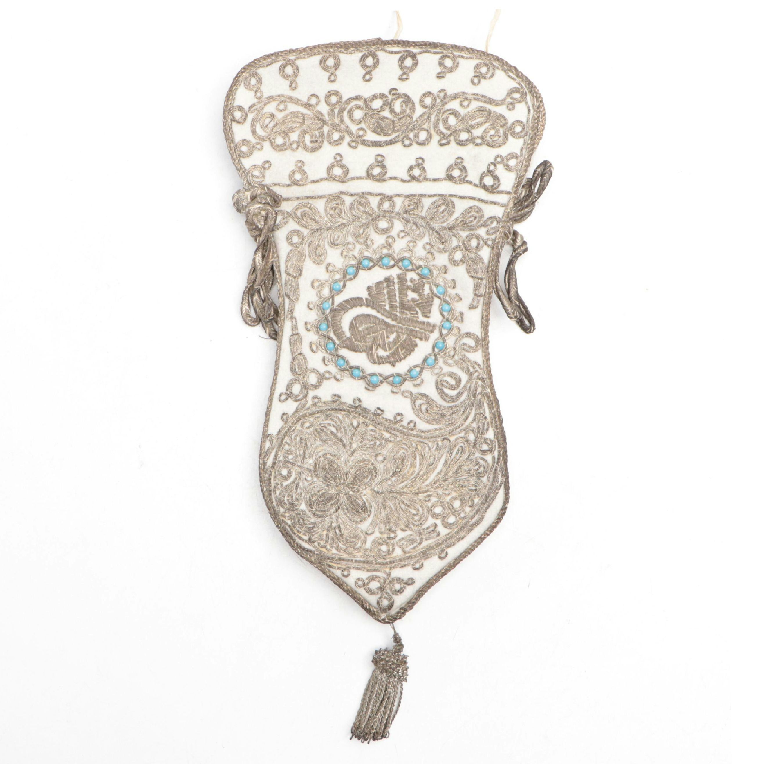 Ottoman Empire Drawstring Purse with Metallic Embroidery