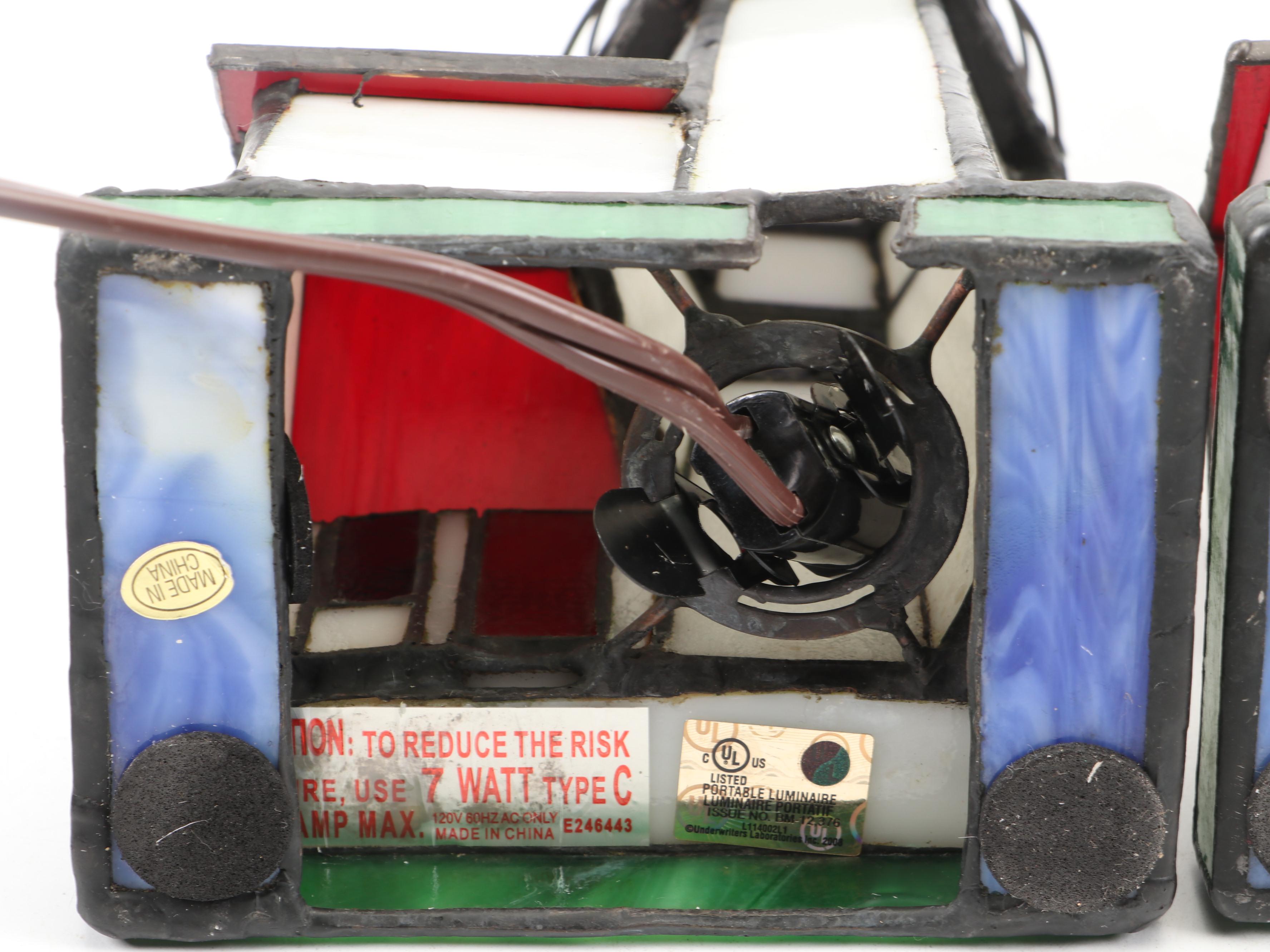 Stained Glass and Slag Glass Lighthouse Table Lamp with More