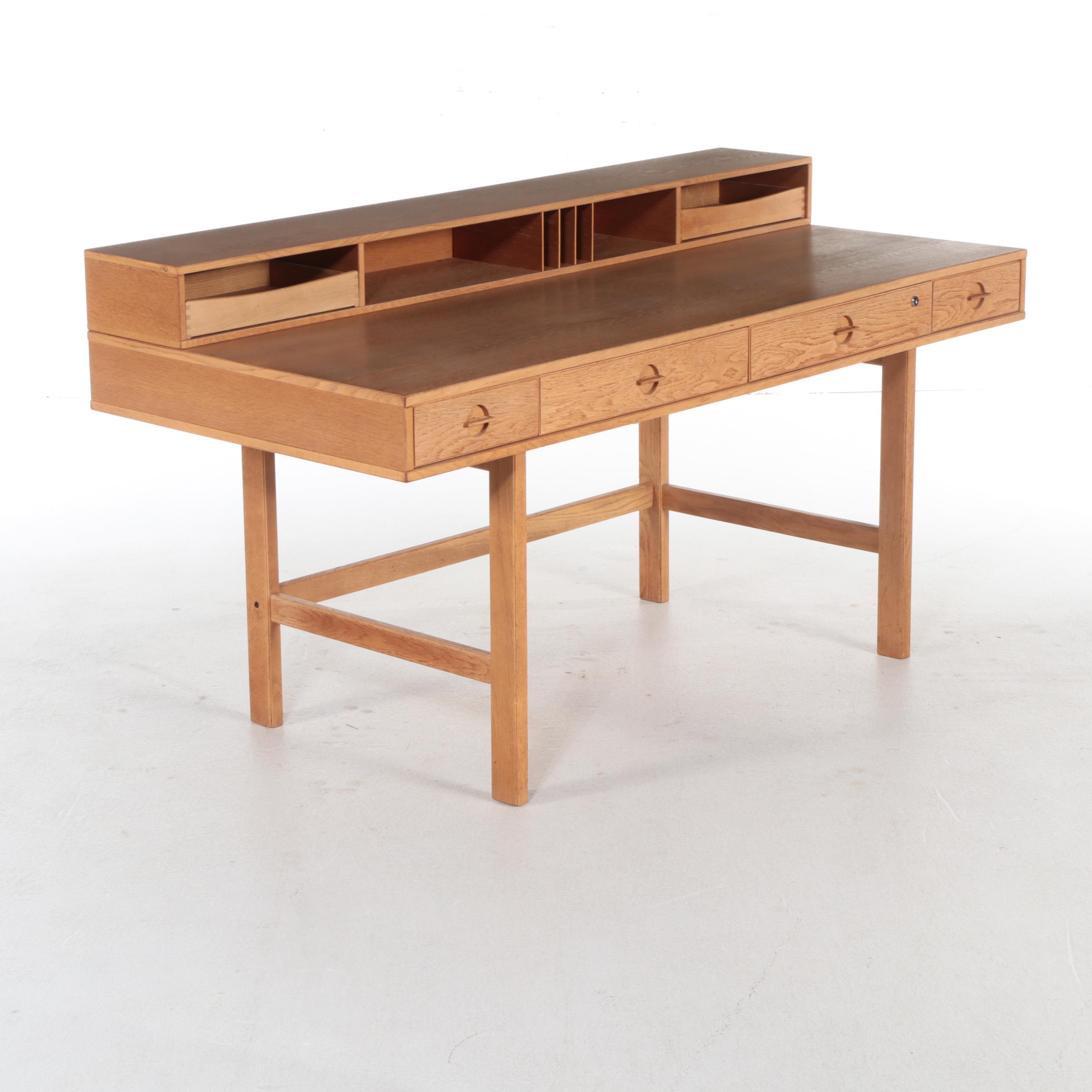 Peter Løvig Nielsen Danish Modern Oak Flip-Top Partner's Desk Plus Side Chair