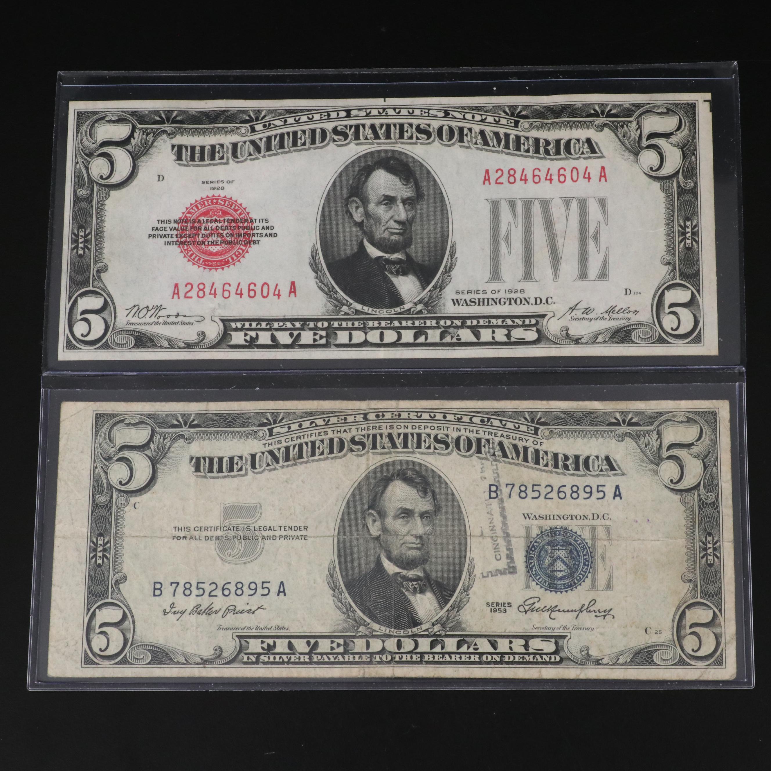 8 Different U.S. Currency Notes and a 1935 Hawaii One Dollar Silver Certificate