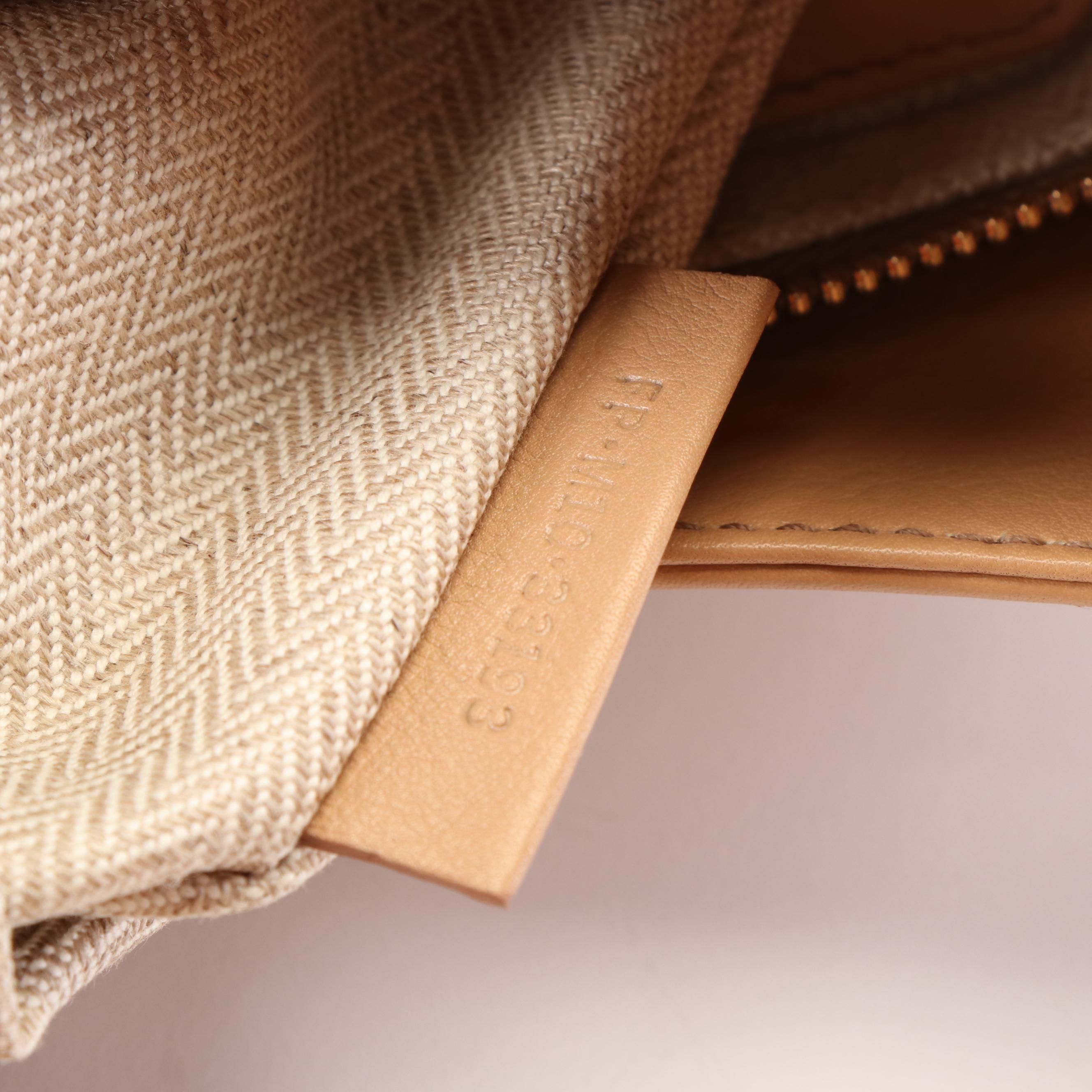 BVLGARI Double Ring Chandra Bag in Chevron Canvas and Tan Leather