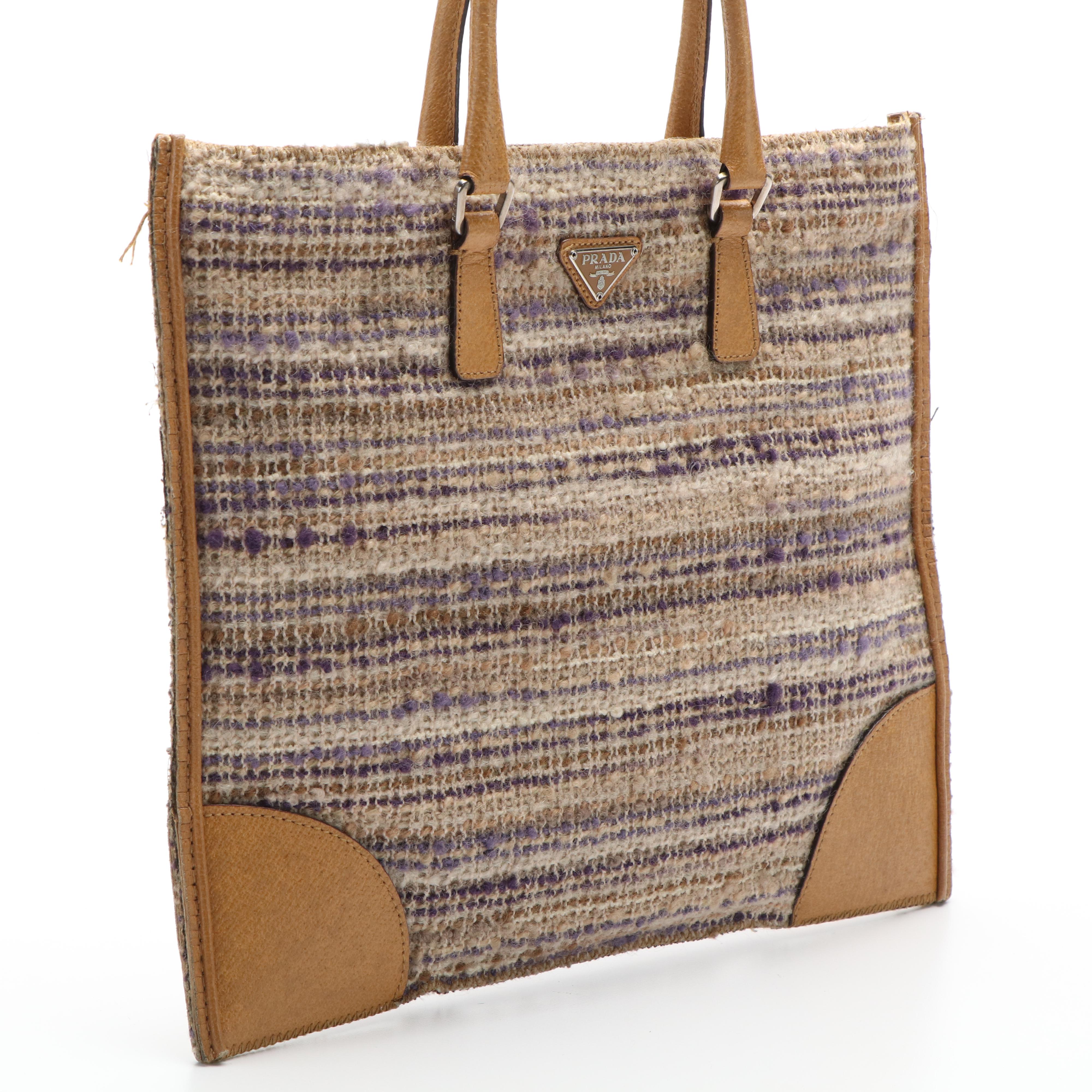 Prada Cinghiale-Trimmed Tweed Tote Bag