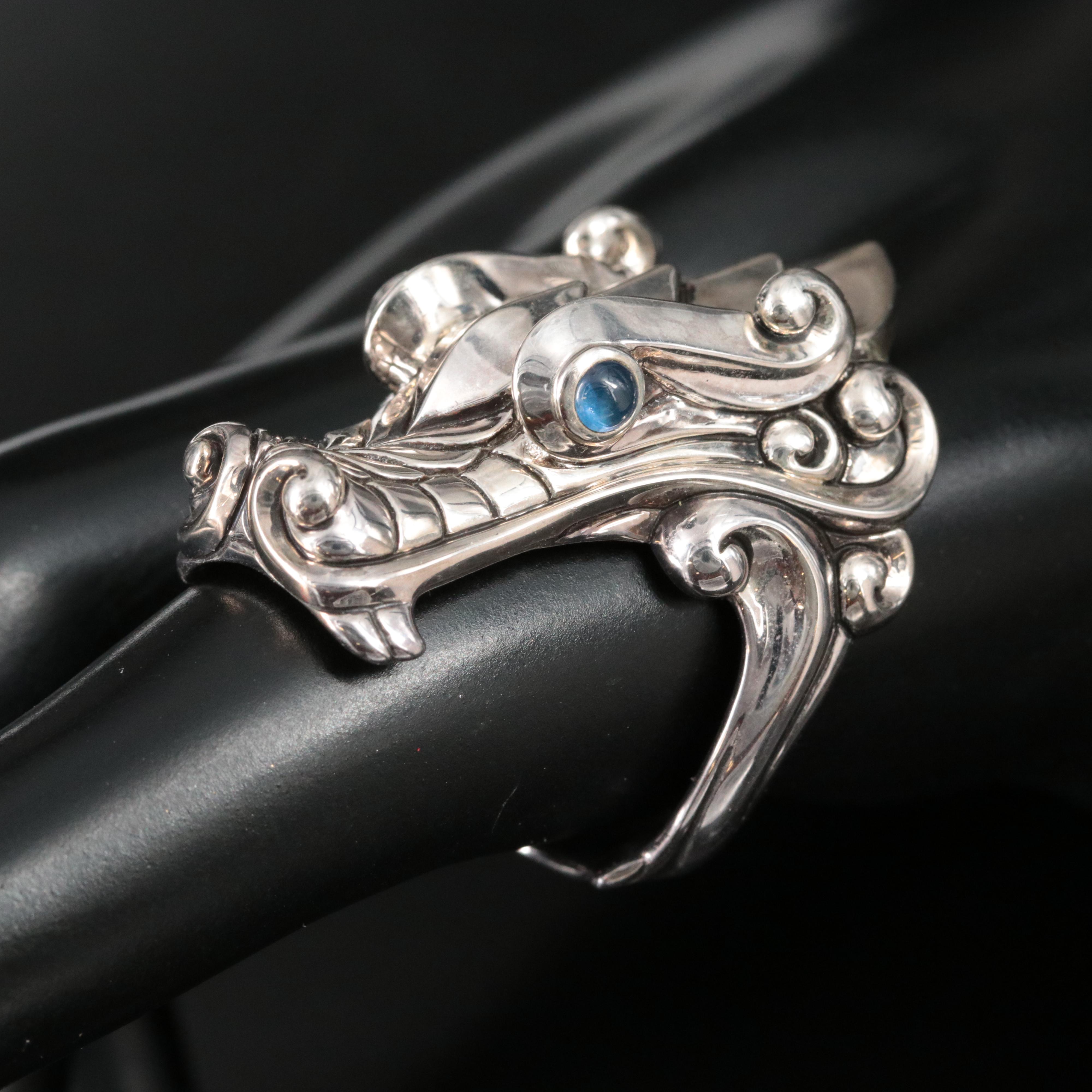 John Hardy Legends Naga Sterling Dragon Ring with Sapphire Eyes