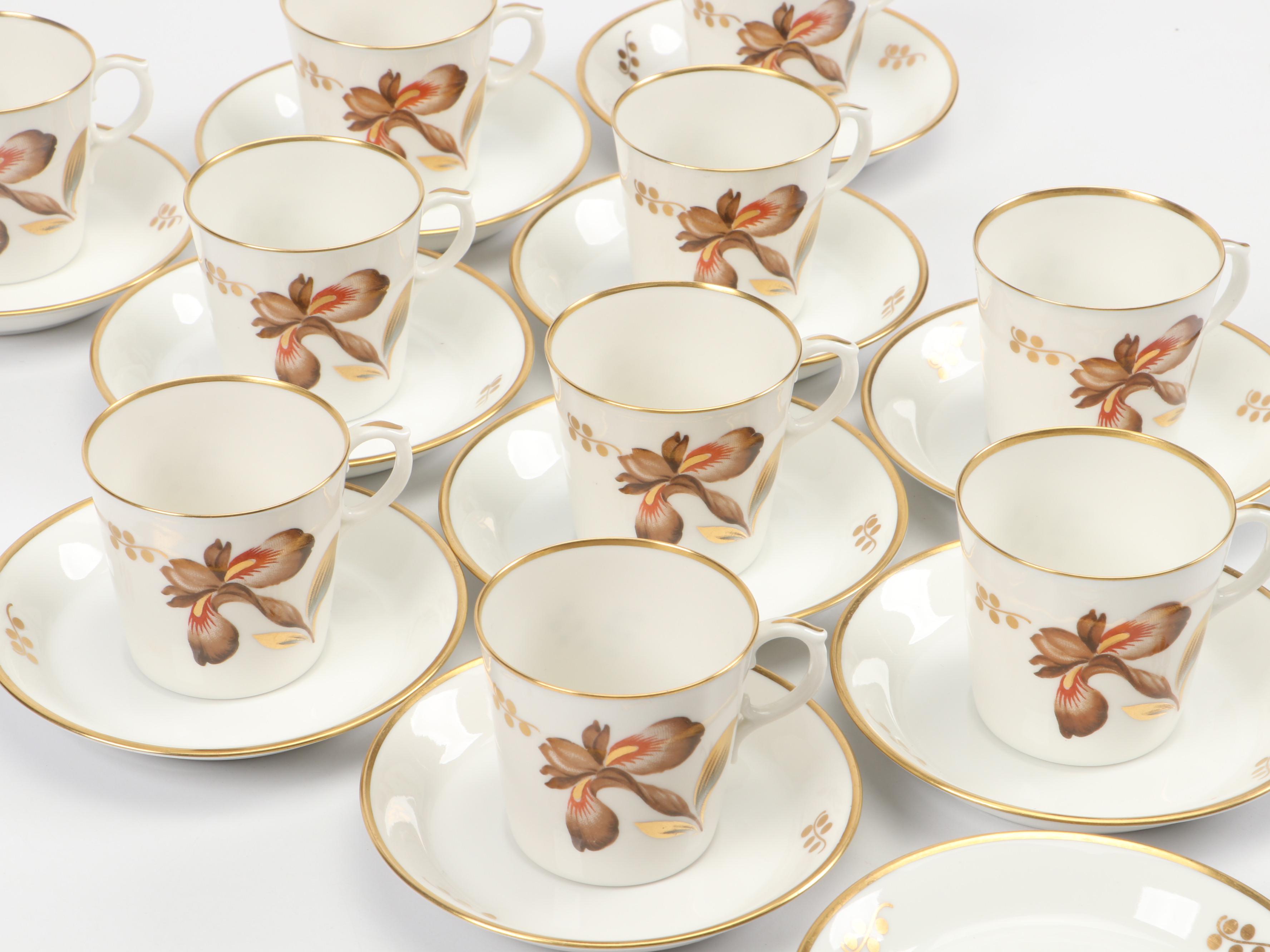 Royal Copenhagen "Brown Iris" Porcelain Demitasse Cups and Saucers