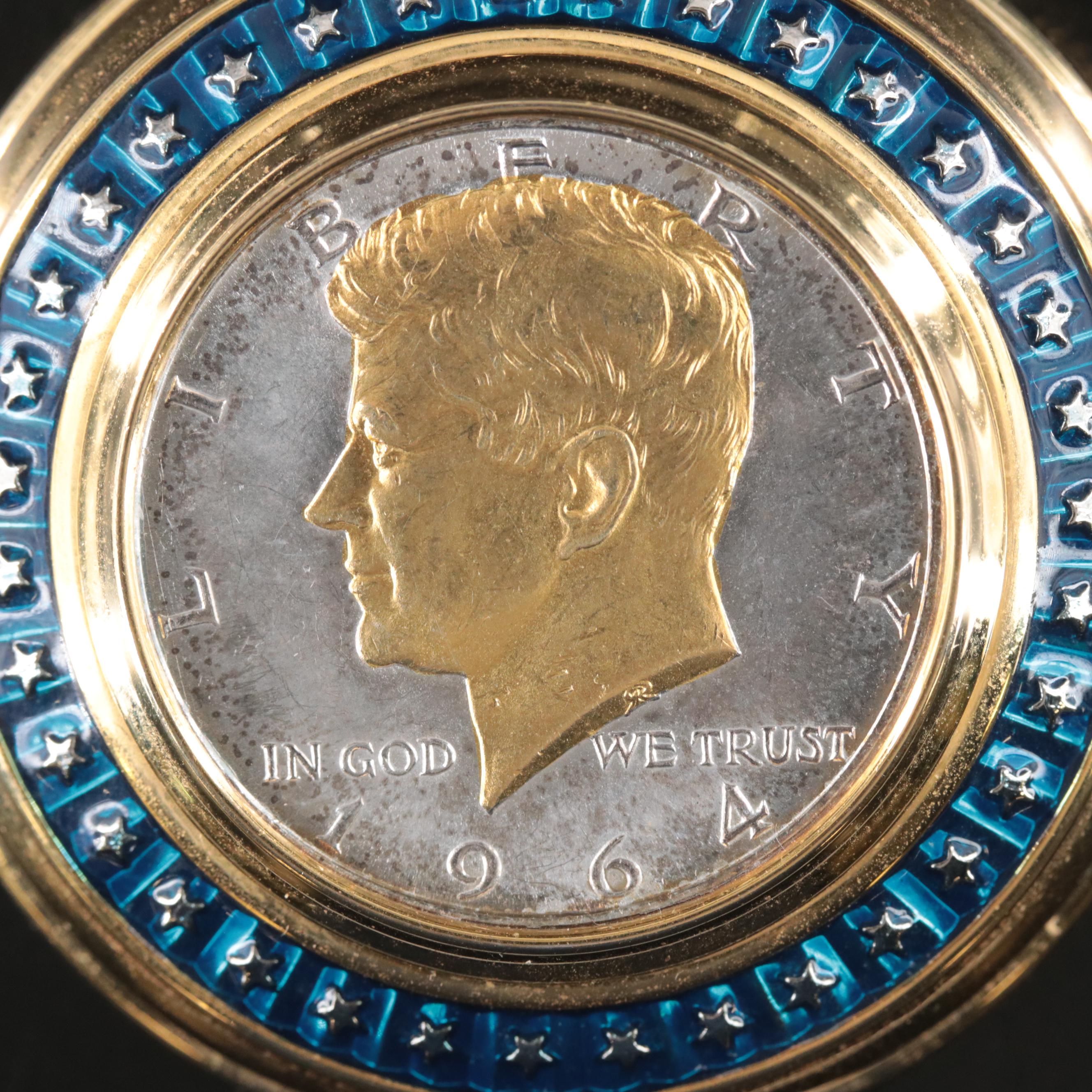 1964 JFK Half Dollar Liberty Coin Pocket Watch
