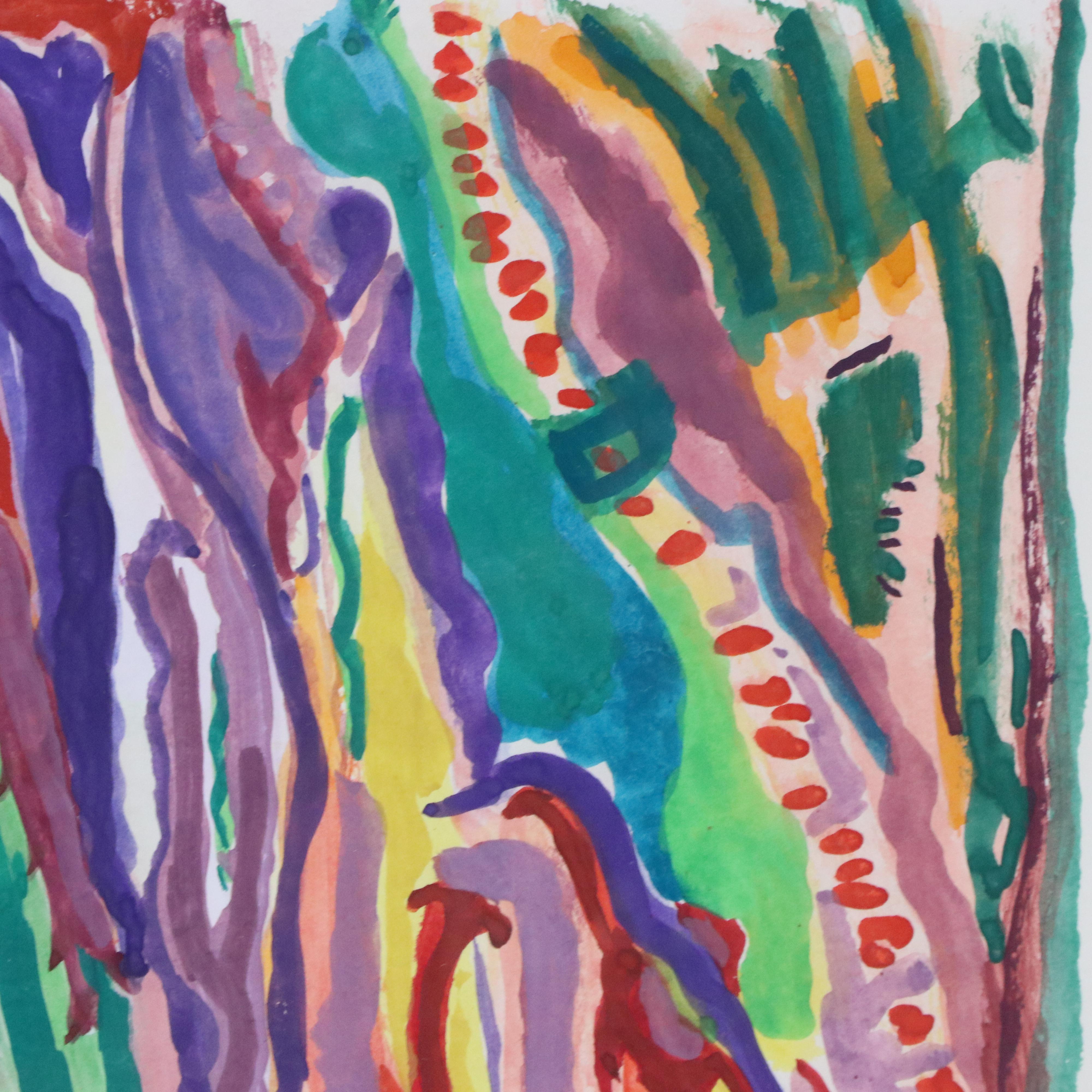 Phyllis Trager Hyman Non-Objective Gouache Painting, 1980