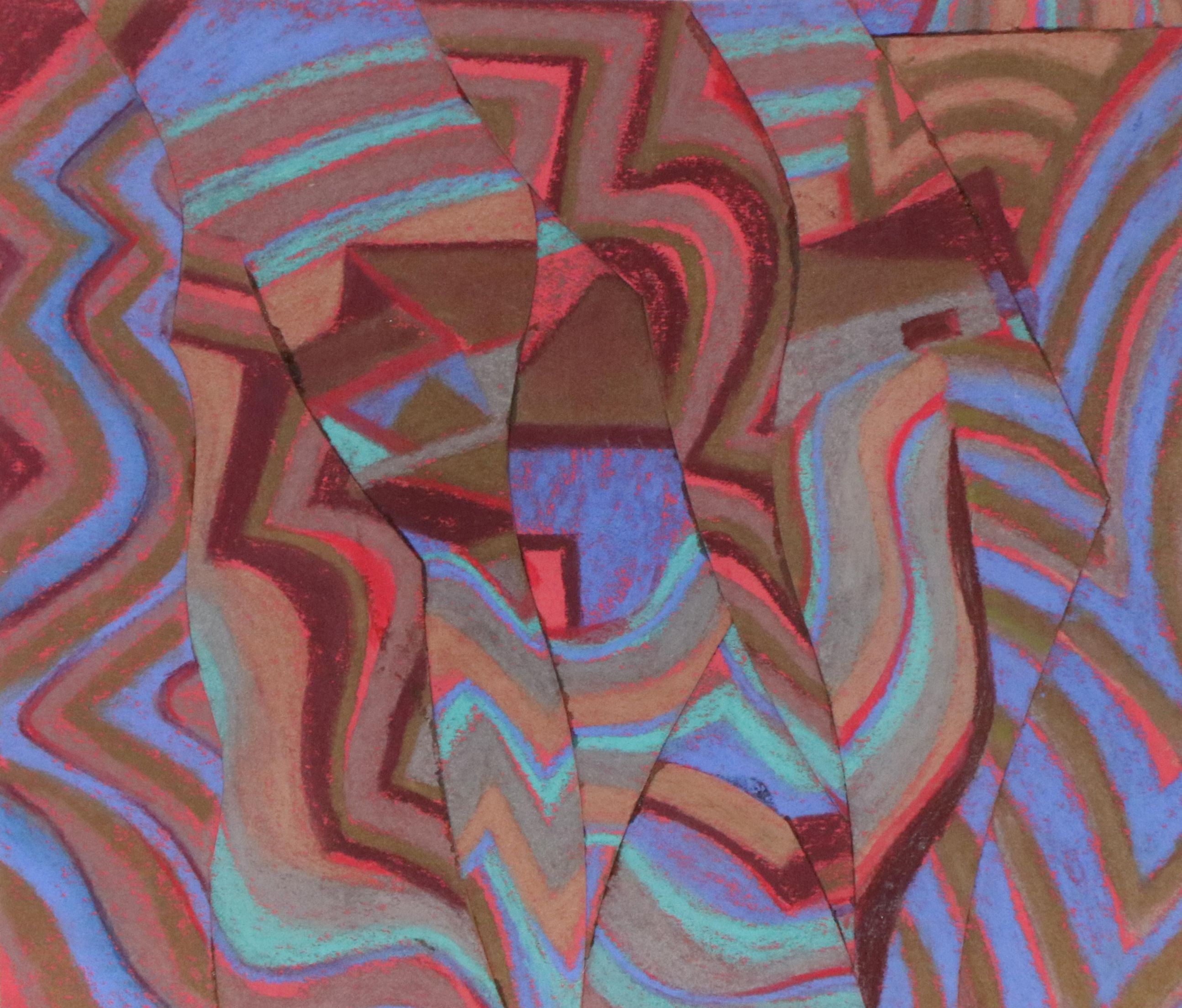 Marc Zimmerman Non-Objective Chalk Pastel Drawing Collage "Fragmented Farm Icon"