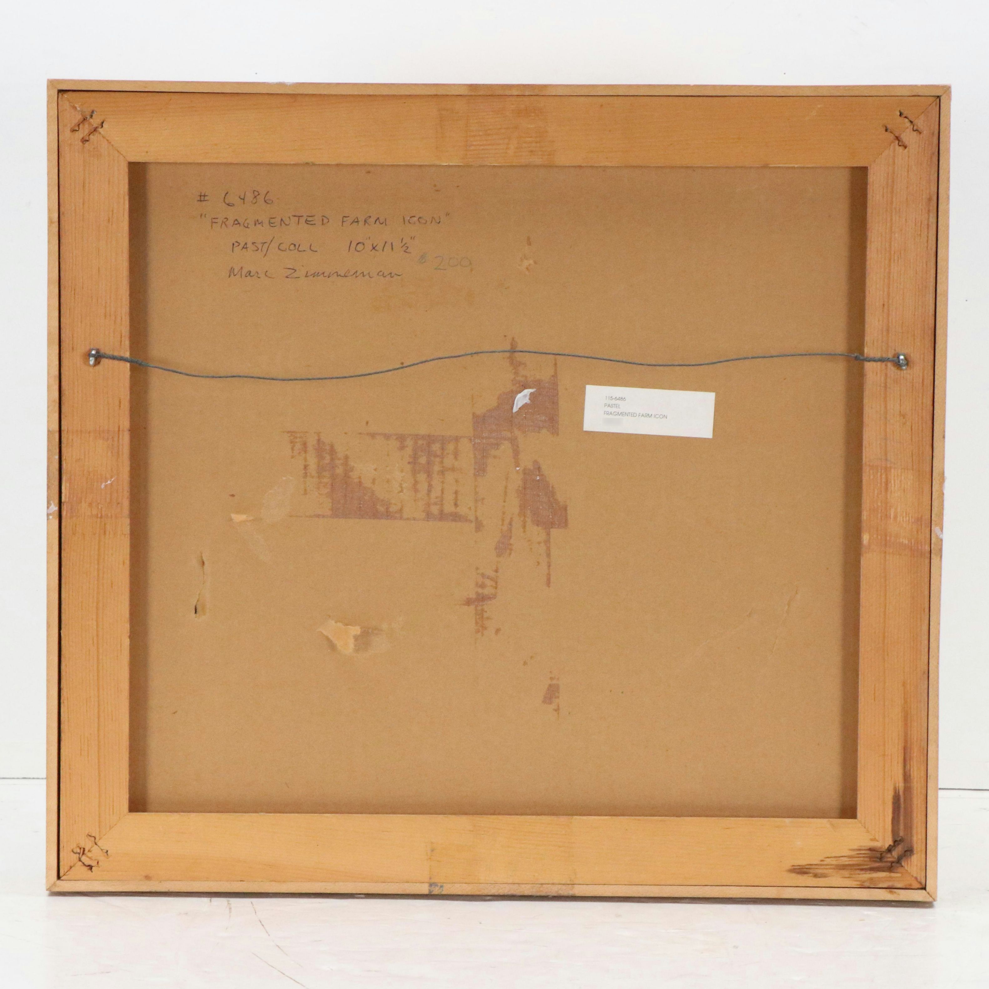 Marc Zimmerman Non-Objective Chalk Pastel Drawing Collage "Fragmented Farm Icon"