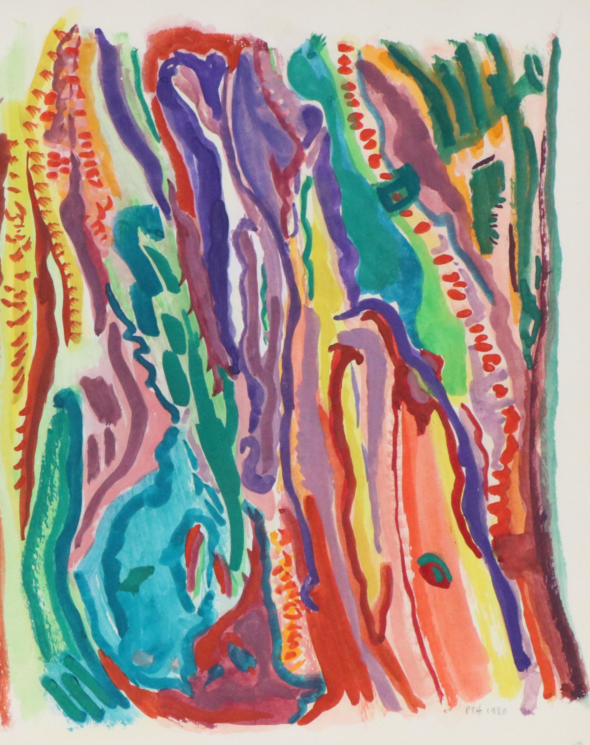 Phyllis Trager Hyman Non-Objective Gouache Painting, 1980