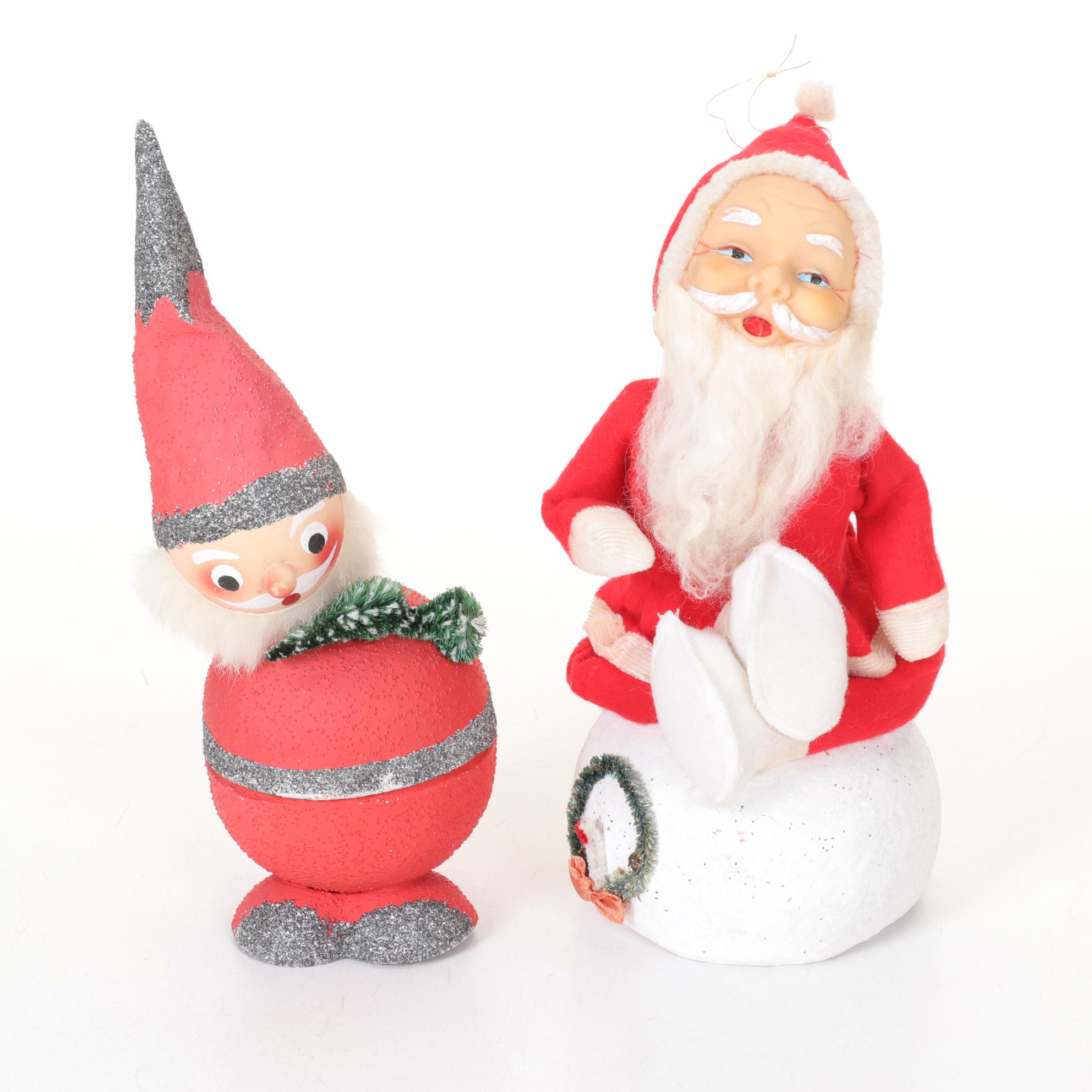 German and Japanese Santa Figurines & Candy Dish, Mid-20th Century