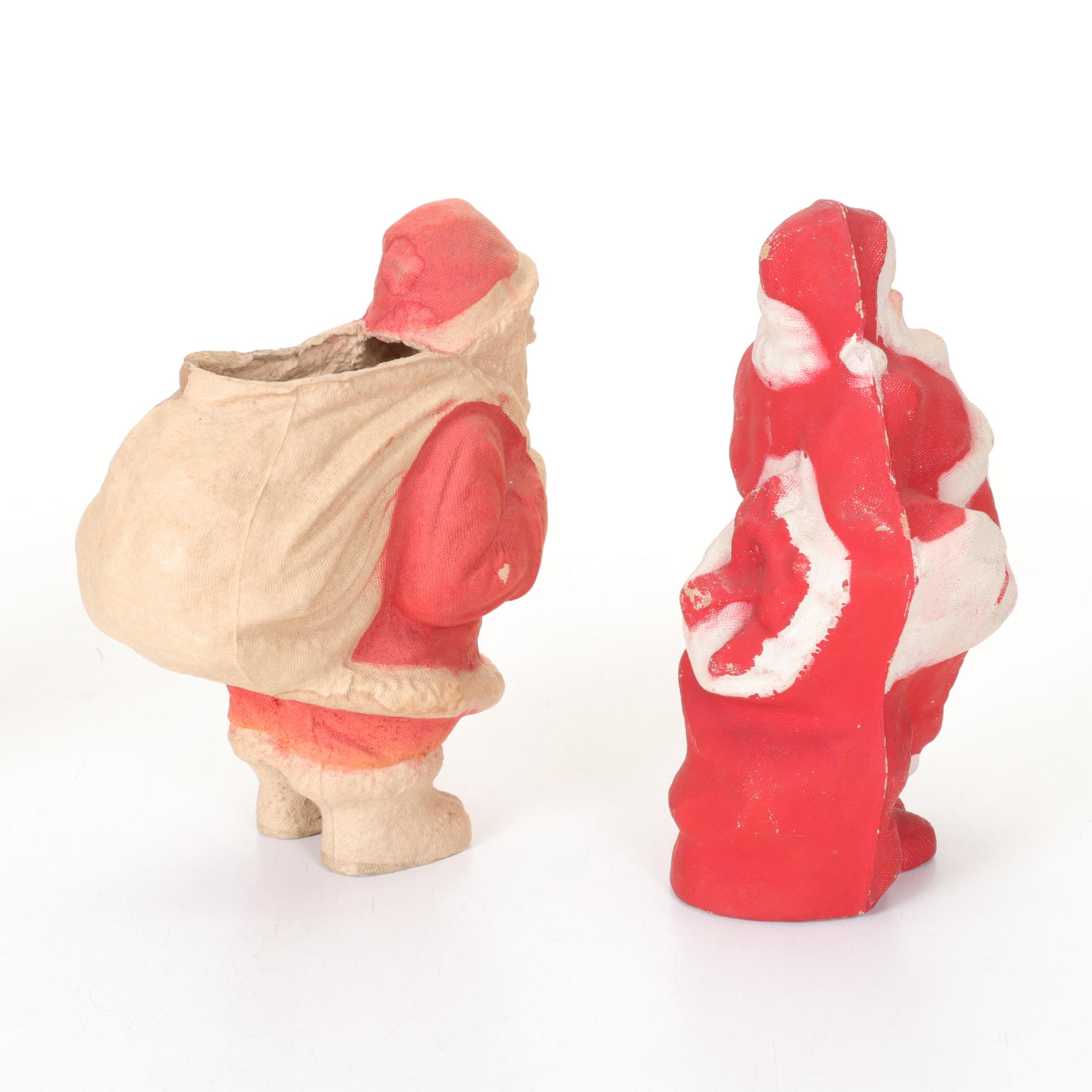 German and Japanese Santa Figurines & Candy Dish, Mid-20th Century