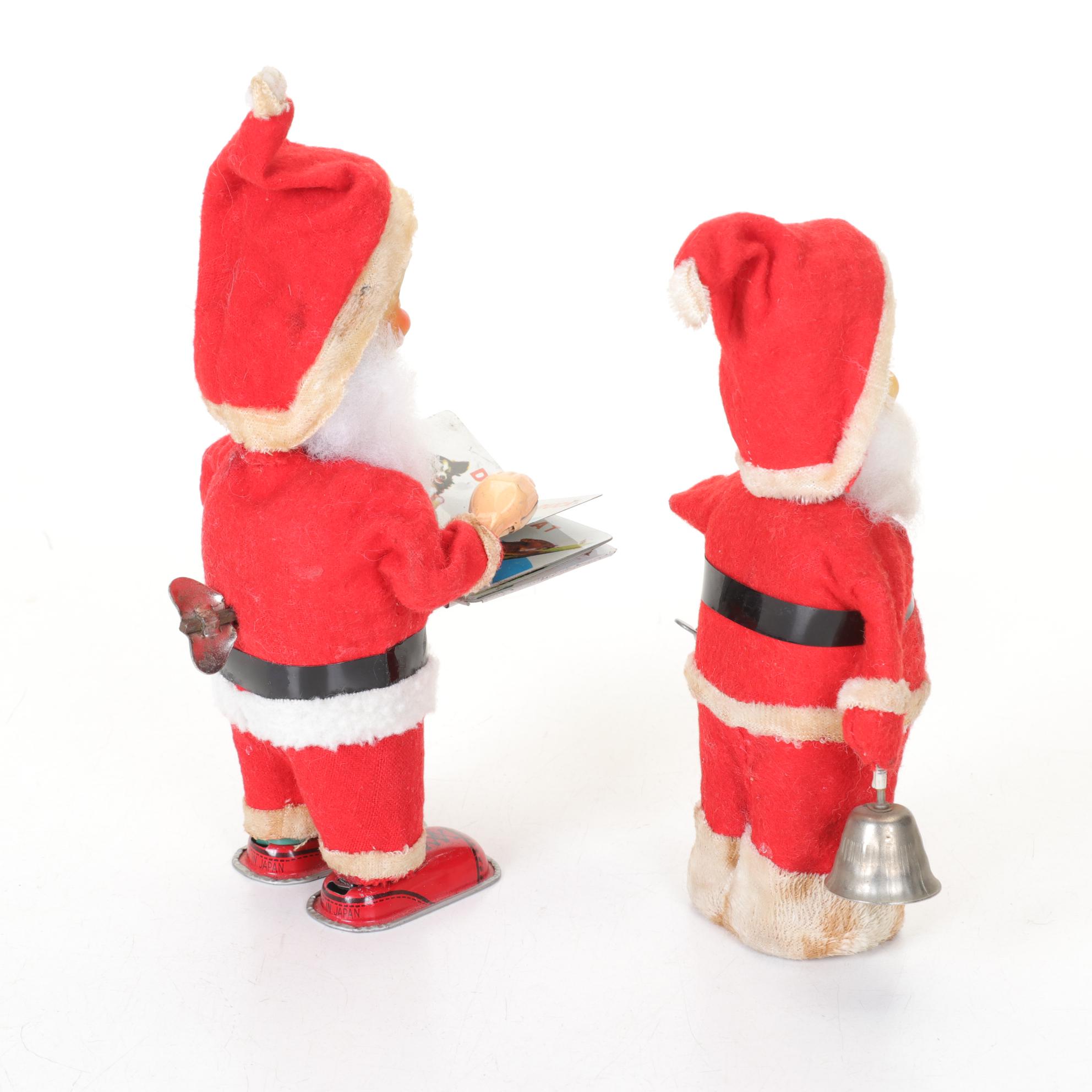 Tin Lithograph and Plastic Santa Figurines by Suzuki and More