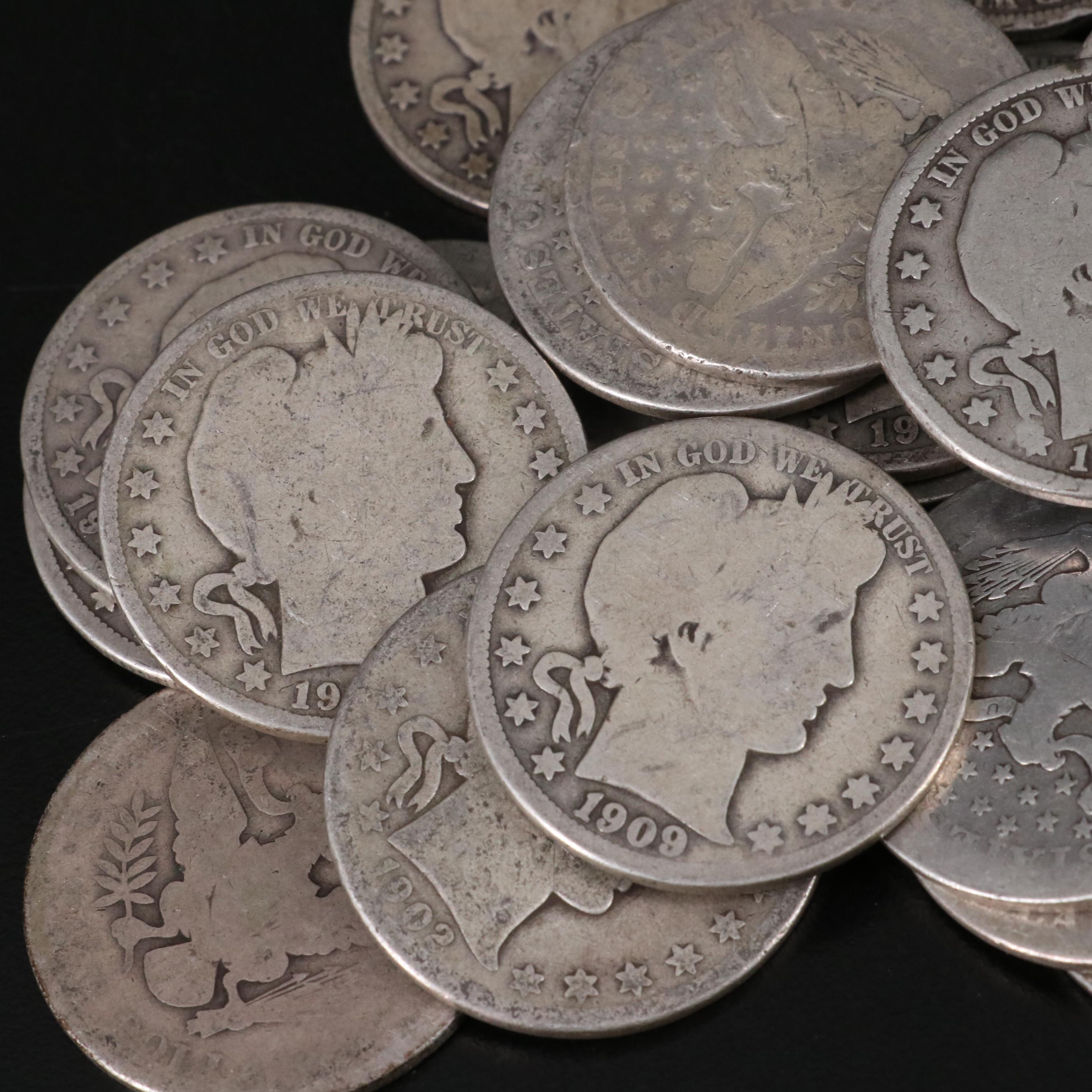 Group of Forty-Four Silver Barber Half Dollars Including Dates from 1895-1912