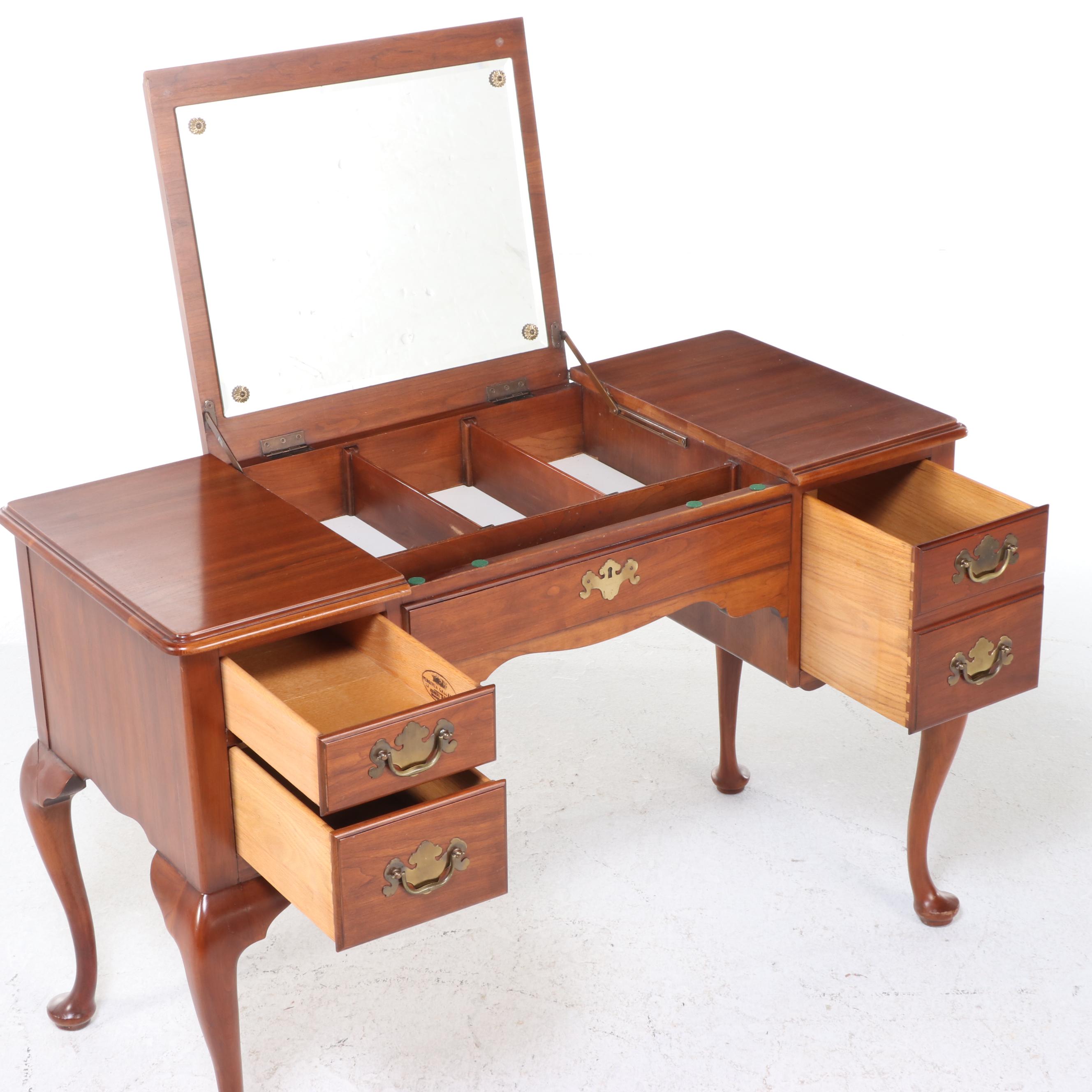 Henkel-Harris Queen Anne Style Cherrywood Enclosed Dressing Table, Dated 1969