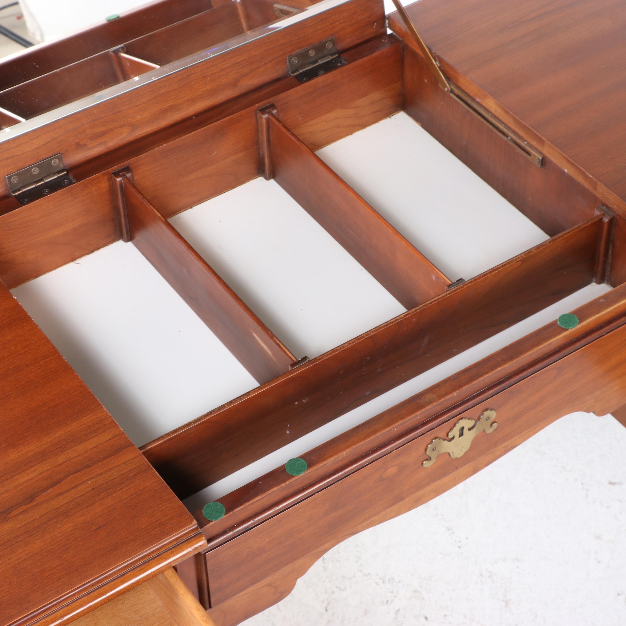 Henkel-Harris Queen Anne Style Cherrywood Enclosed Dressing Table, Dated 1969