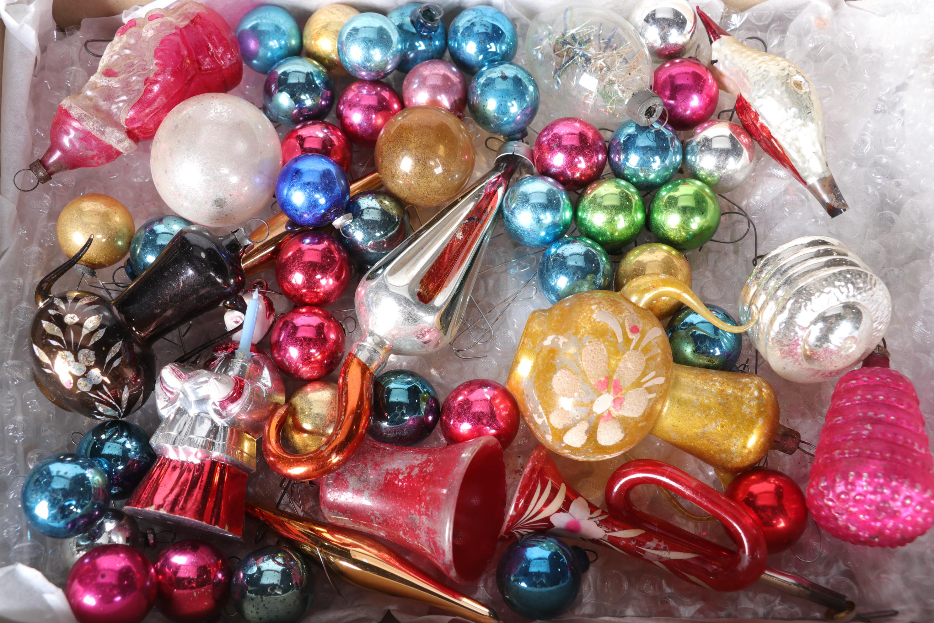 Collection of Christmas Ornaments Including Shiny Brite, Mid-20th Century
