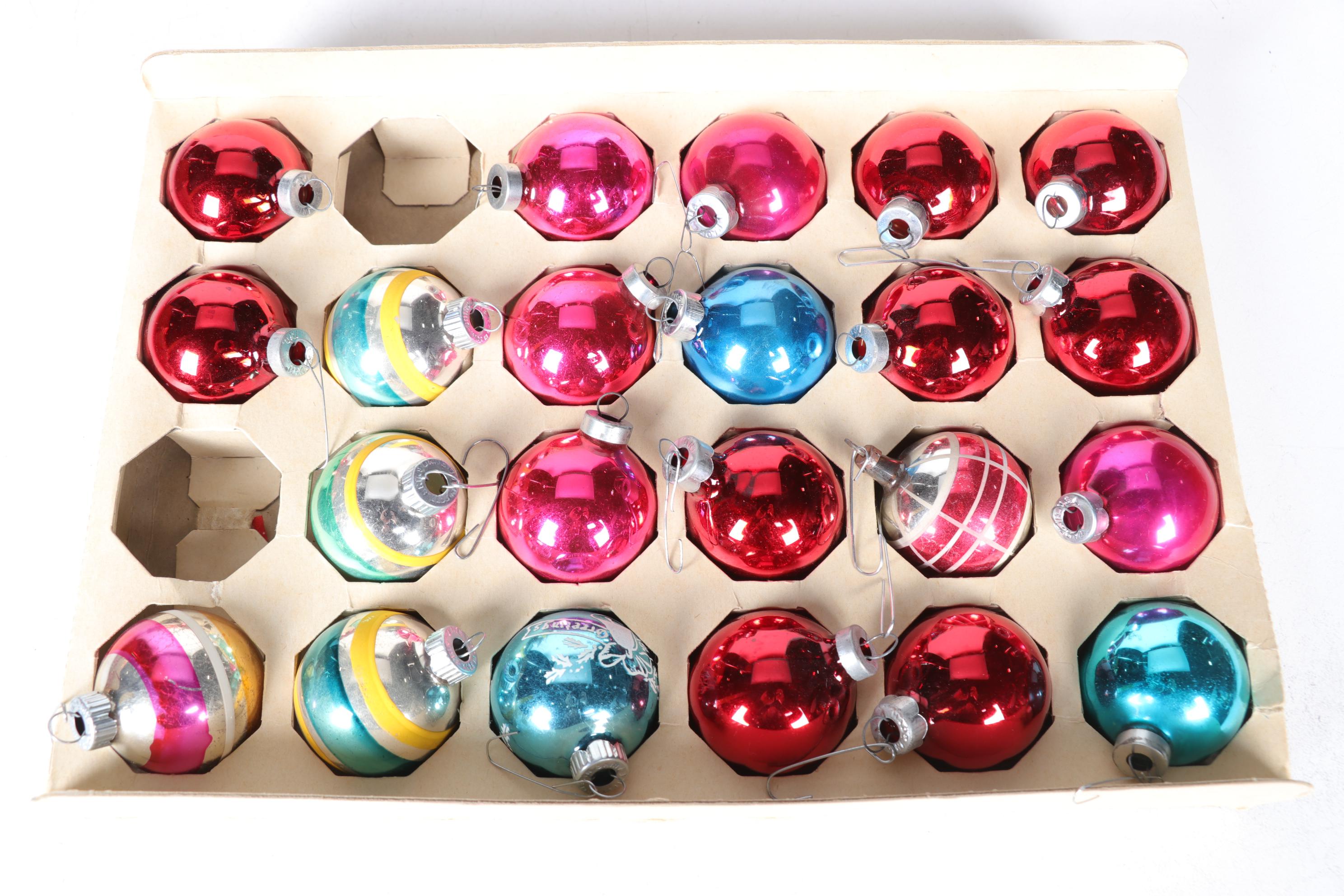 Collection of Christmas Ornaments Including Shiny Brite, Mid-20th Century