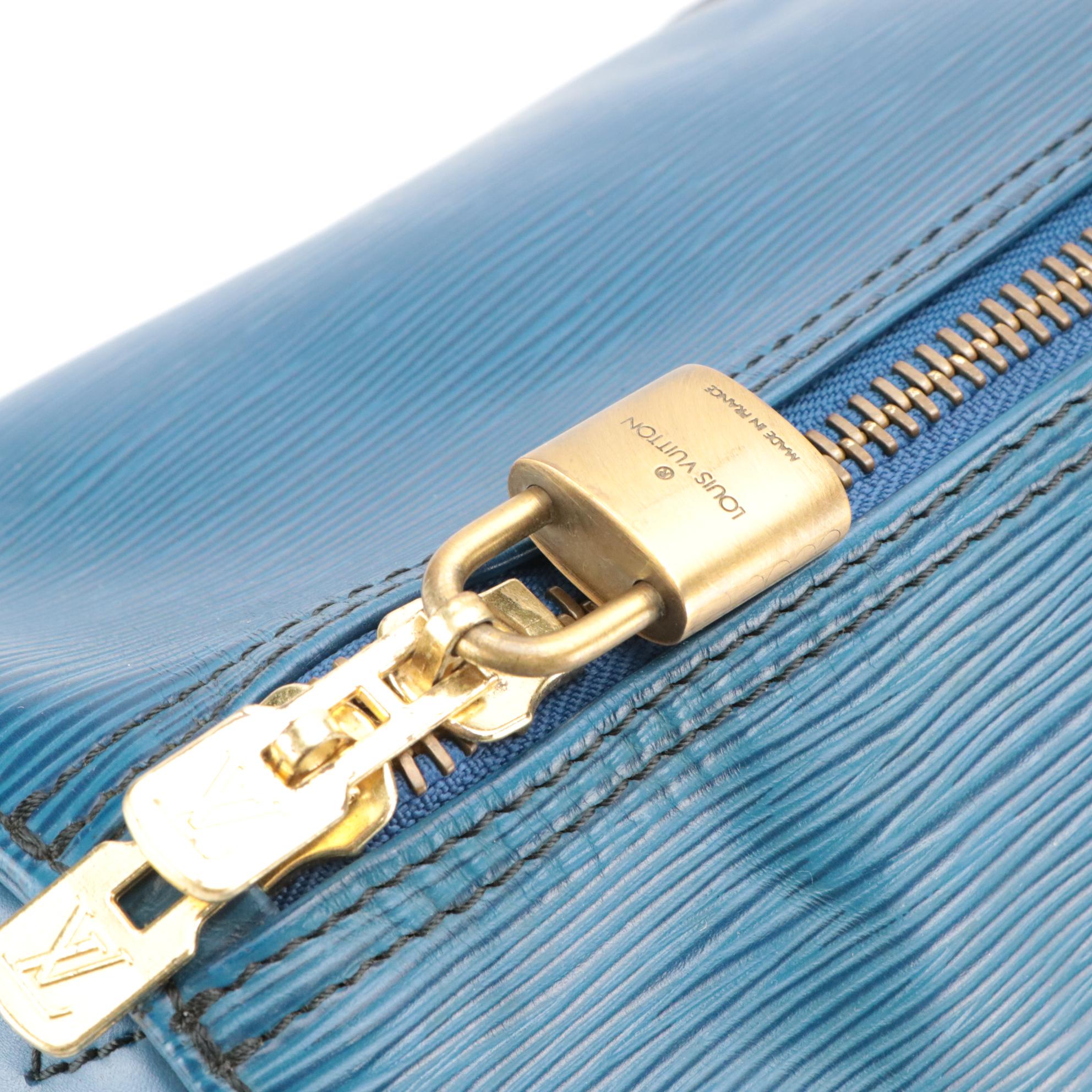 Louis Vuitton Keepall 45 Duffle Bag in Toledo Blue Epi and Smooth Leather