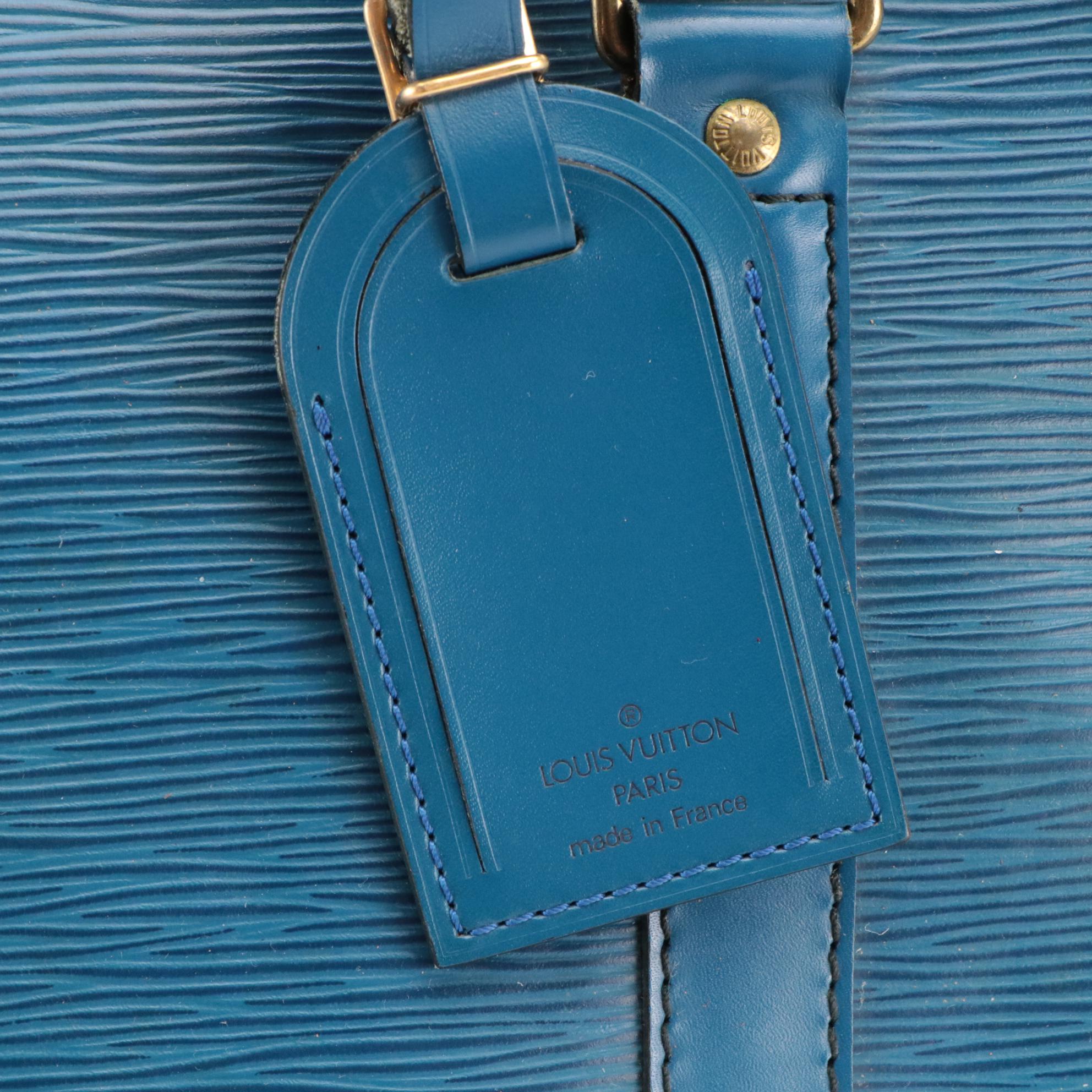 Louis Vuitton Keepall 45 Duffle Bag in Toledo Blue Epi and Smooth Leather