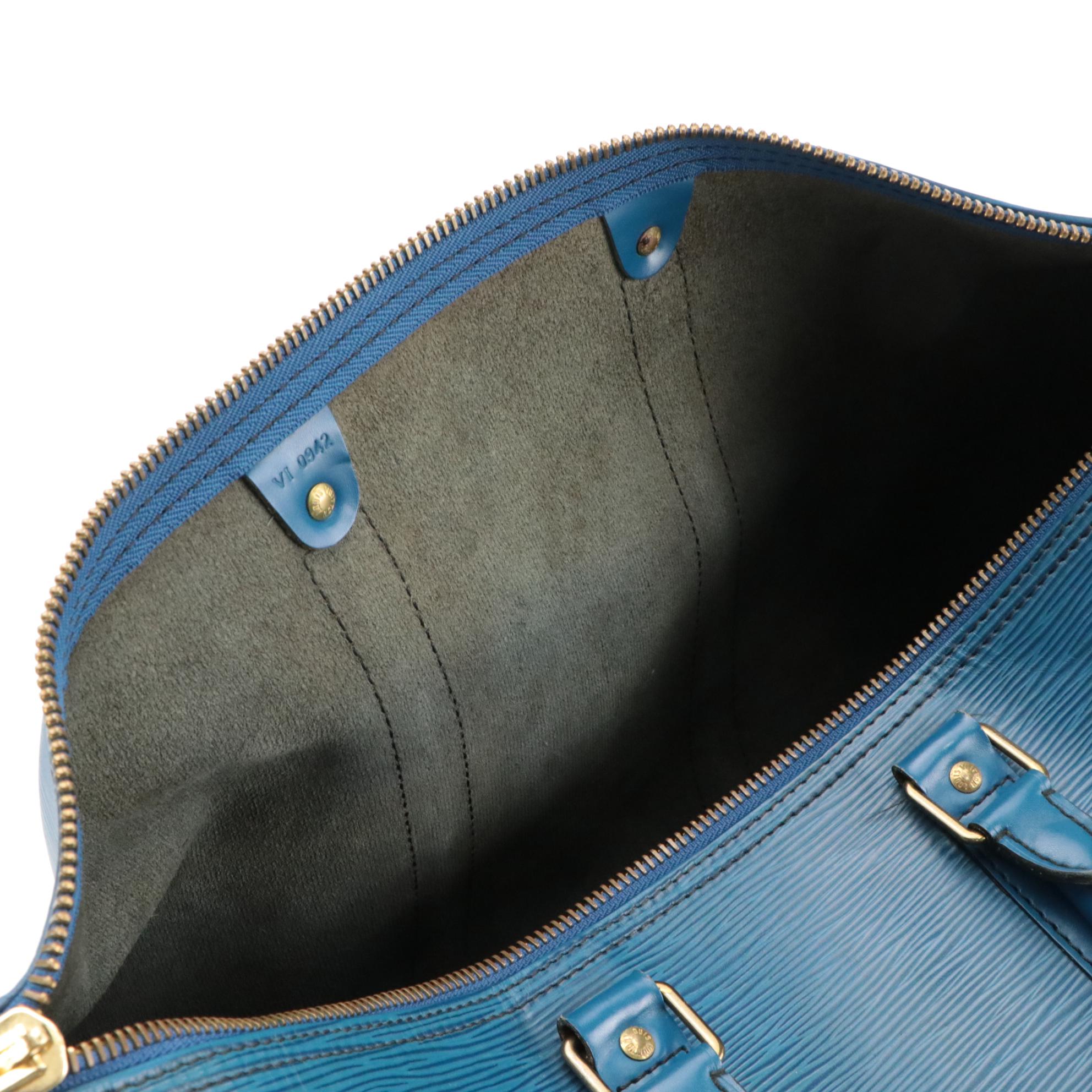Louis Vuitton Keepall 45 Duffle Bag in Toledo Blue Epi and Smooth Leather