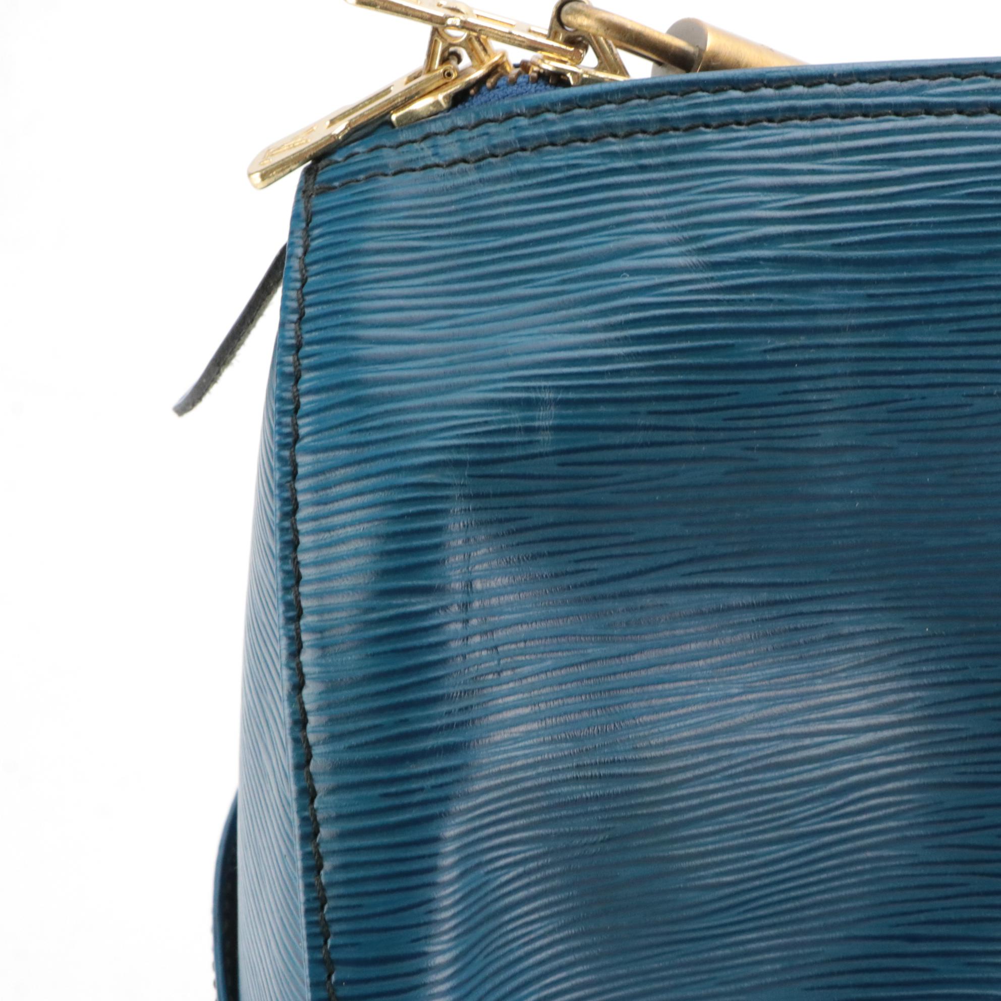 Louis Vuitton Keepall 45 Duffle Bag in Toledo Blue Epi and Smooth Leather