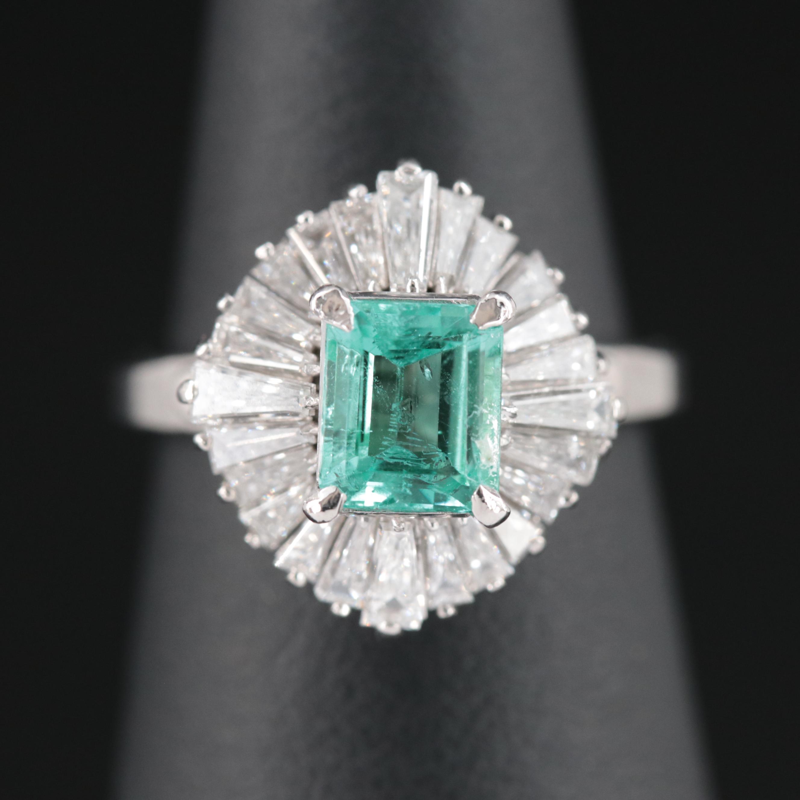 Platinum F1 Colombian Emerald and Diamond Ballerina Ring with a GIA Report