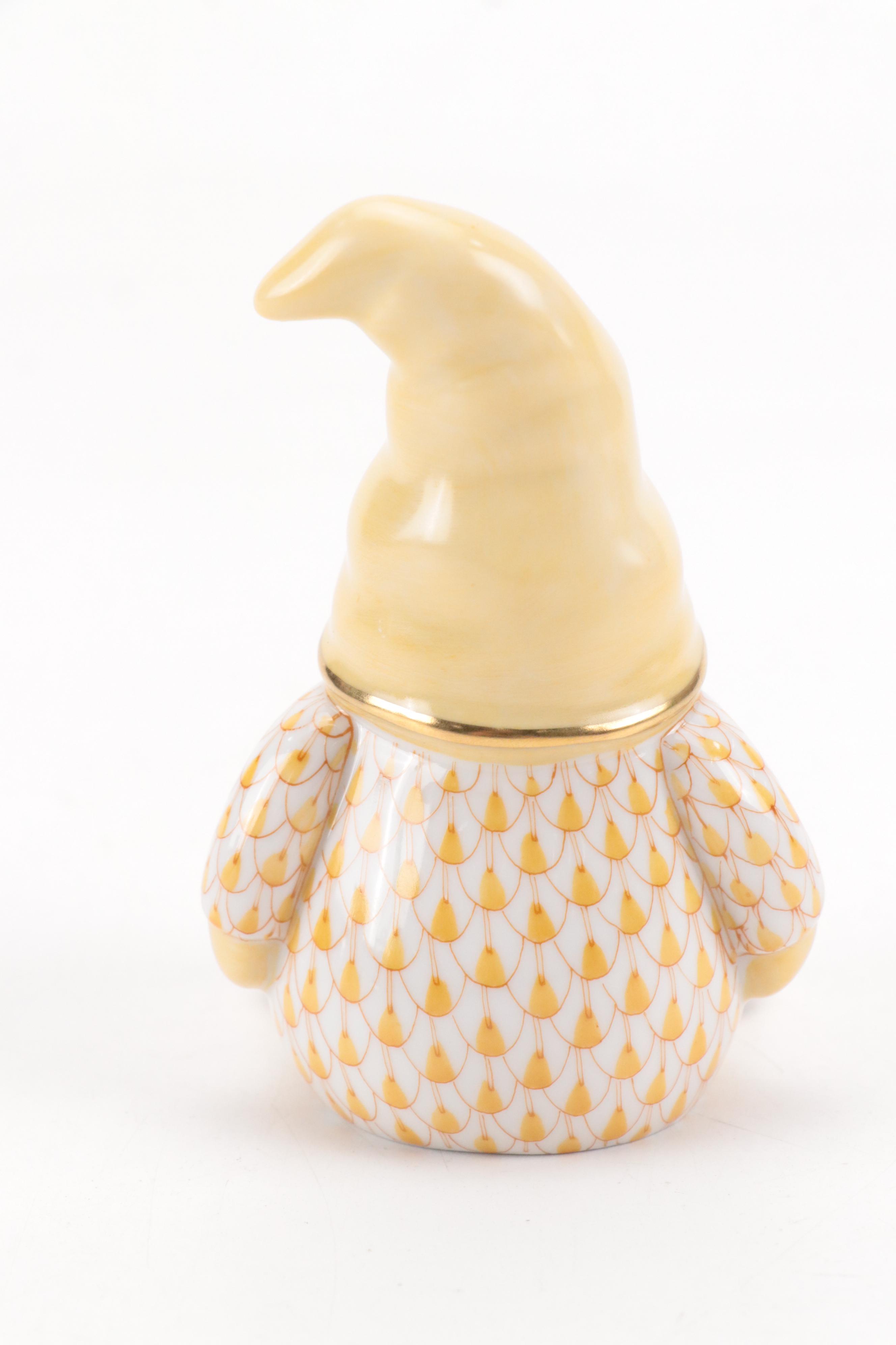 Herend Butterscotch Fishnet with Gold "Gnome" Porcelain Figurine