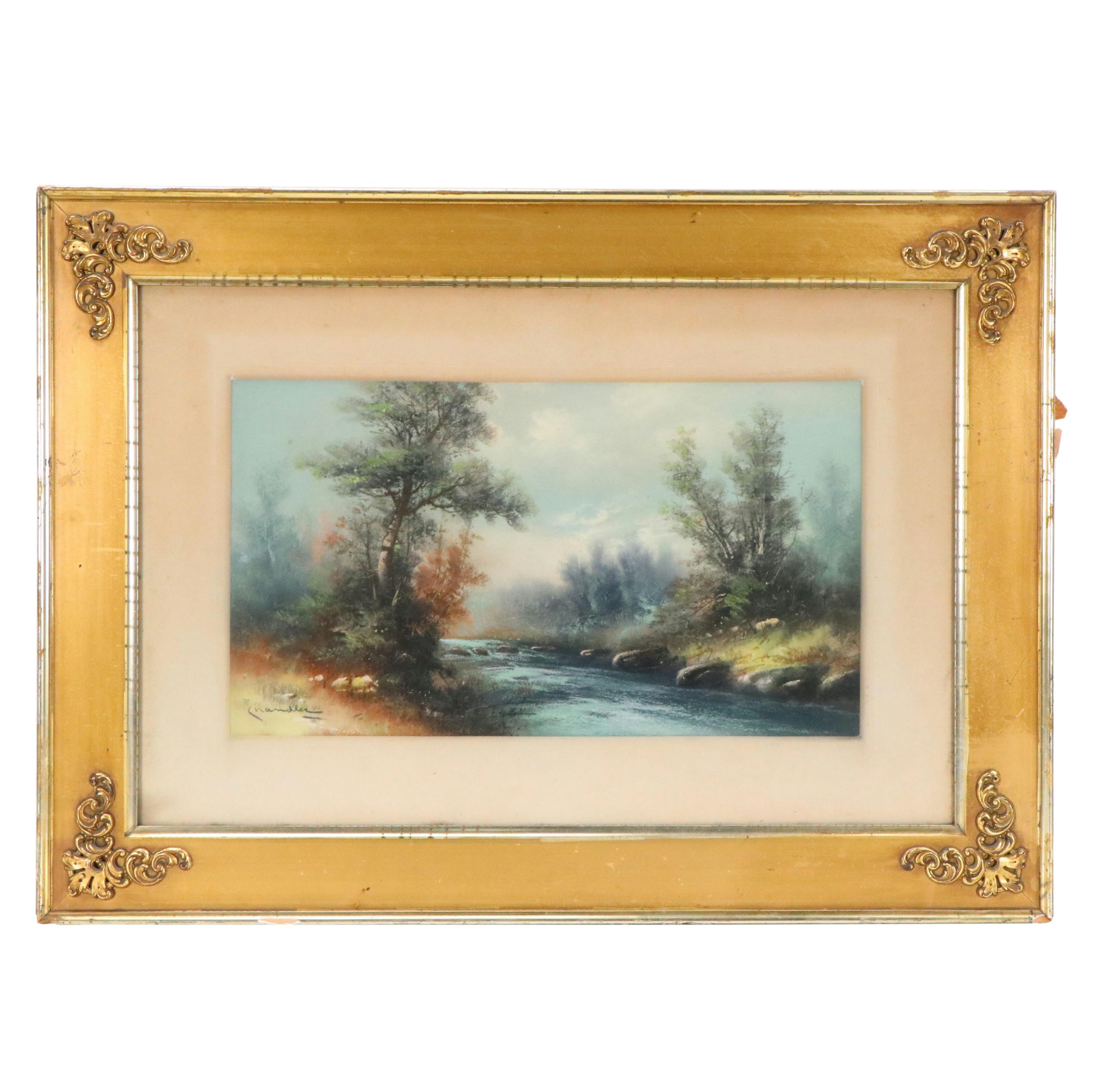 River Landscape Chalk Pastel Drawing